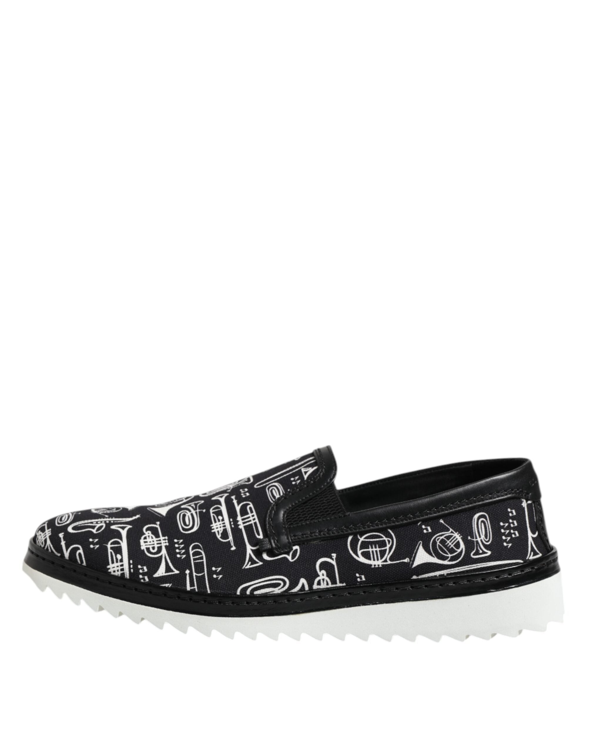 Dolce & Gabbana Black Slip-On Printed Men's Loafers Shoes-6