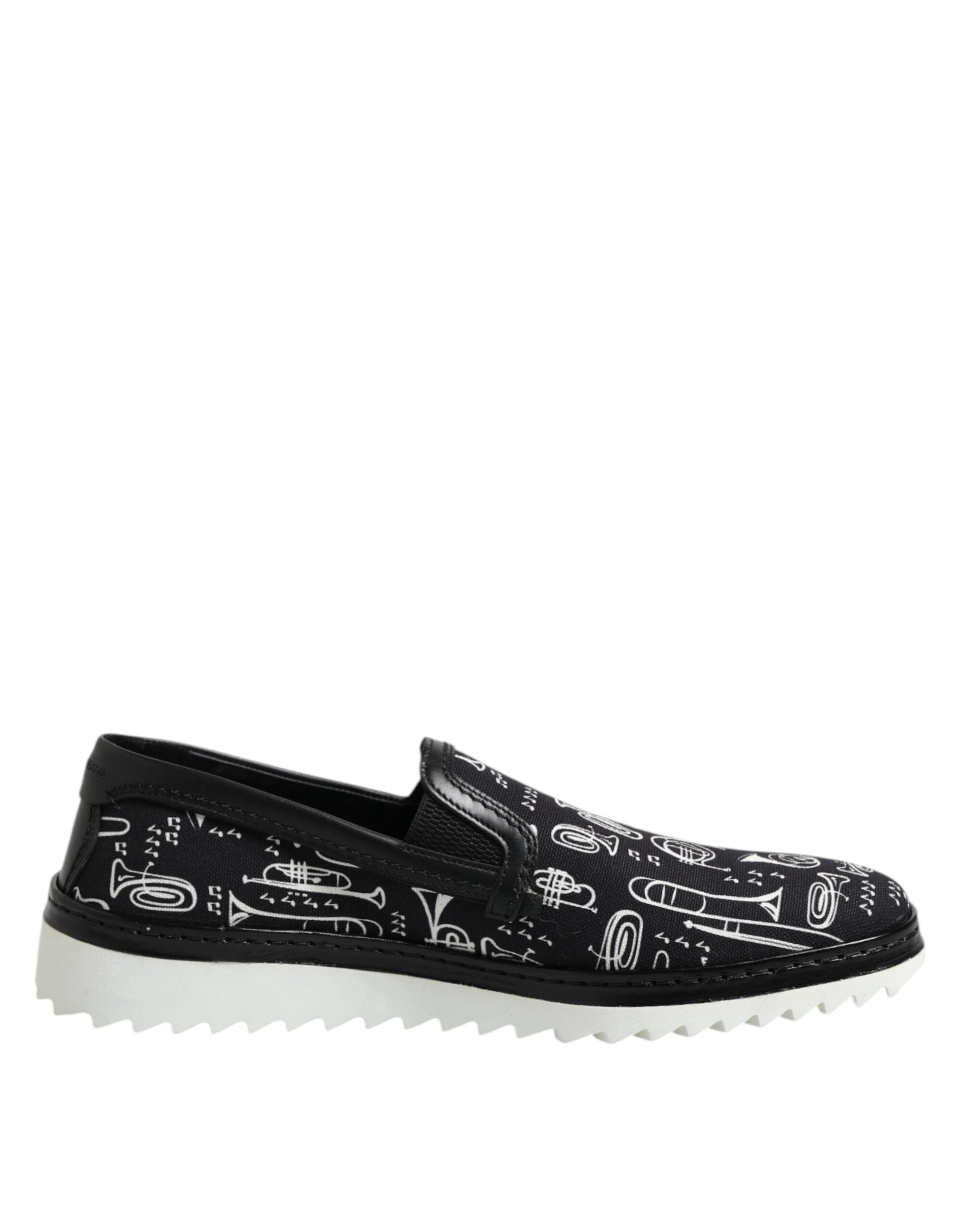 Dolce & Gabbana Black Slip-On Printed Men's Loafers Shoes-1