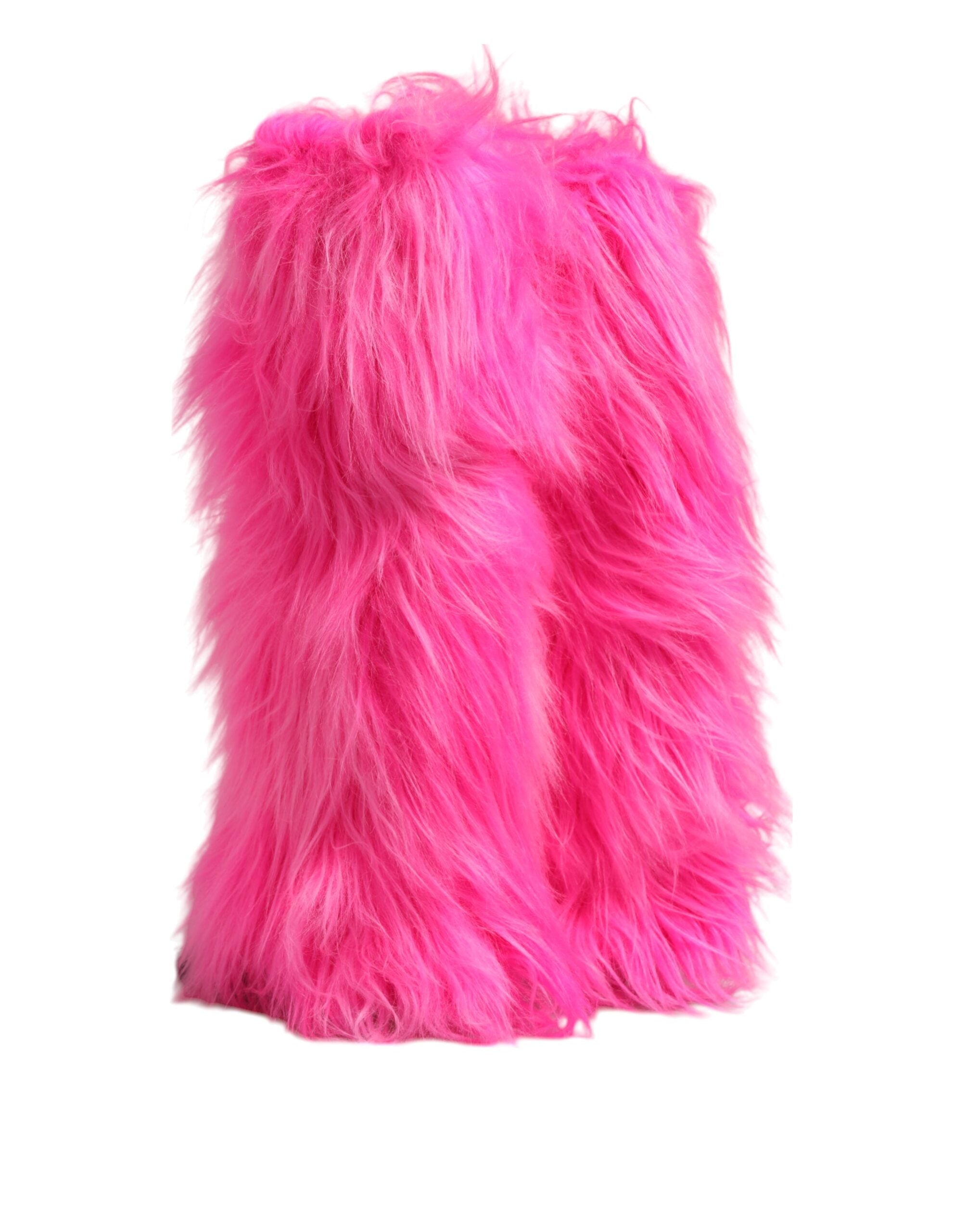 Dolce & Gabbana Pink Faux Fur Leather High Heels Boots Shoes-5