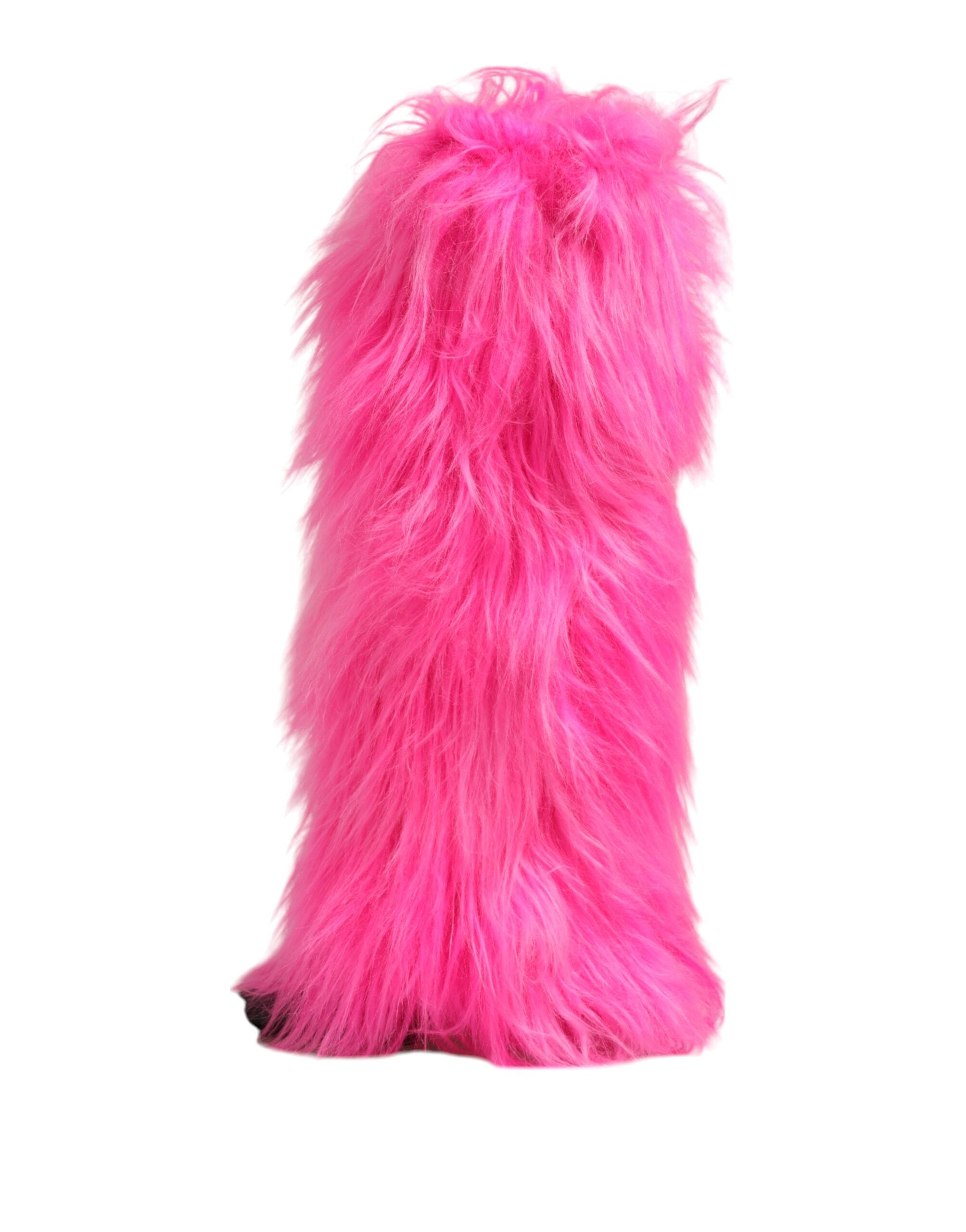 Dolce & Gabbana Pink Faux Fur Leather High Heels Boots Shoes-6