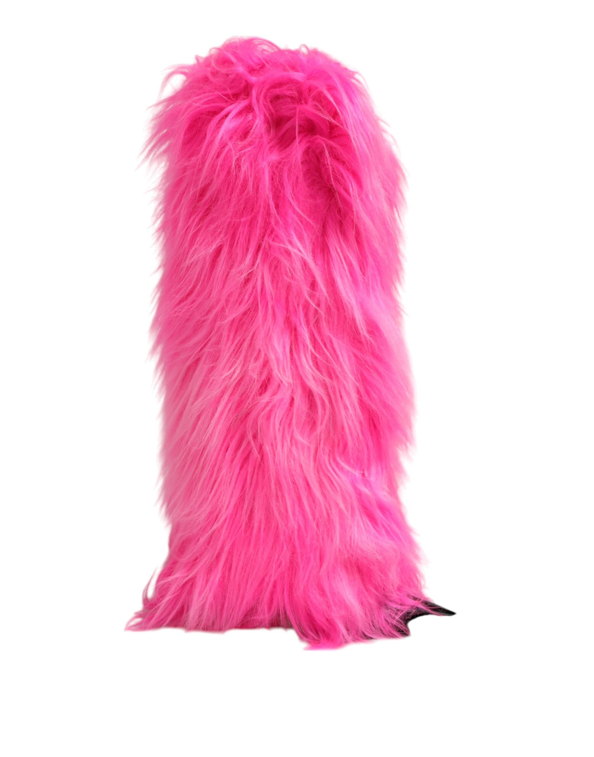 Dolce & Gabbana Pink Faux Fur Leather High Heels Boots Shoes-1