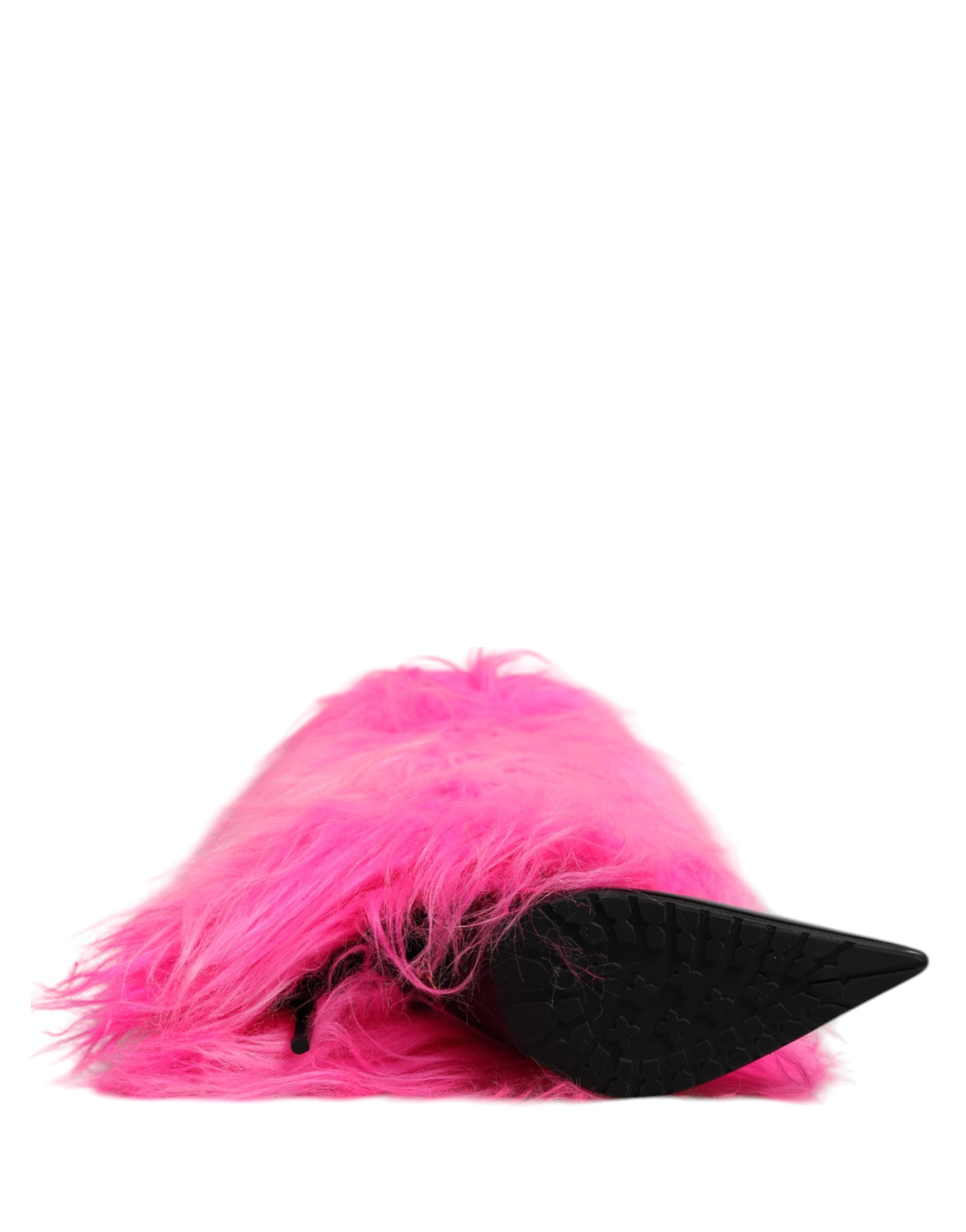 Dolce & Gabbana Pink Faux Fur Leather High Heels Boots Shoes-8