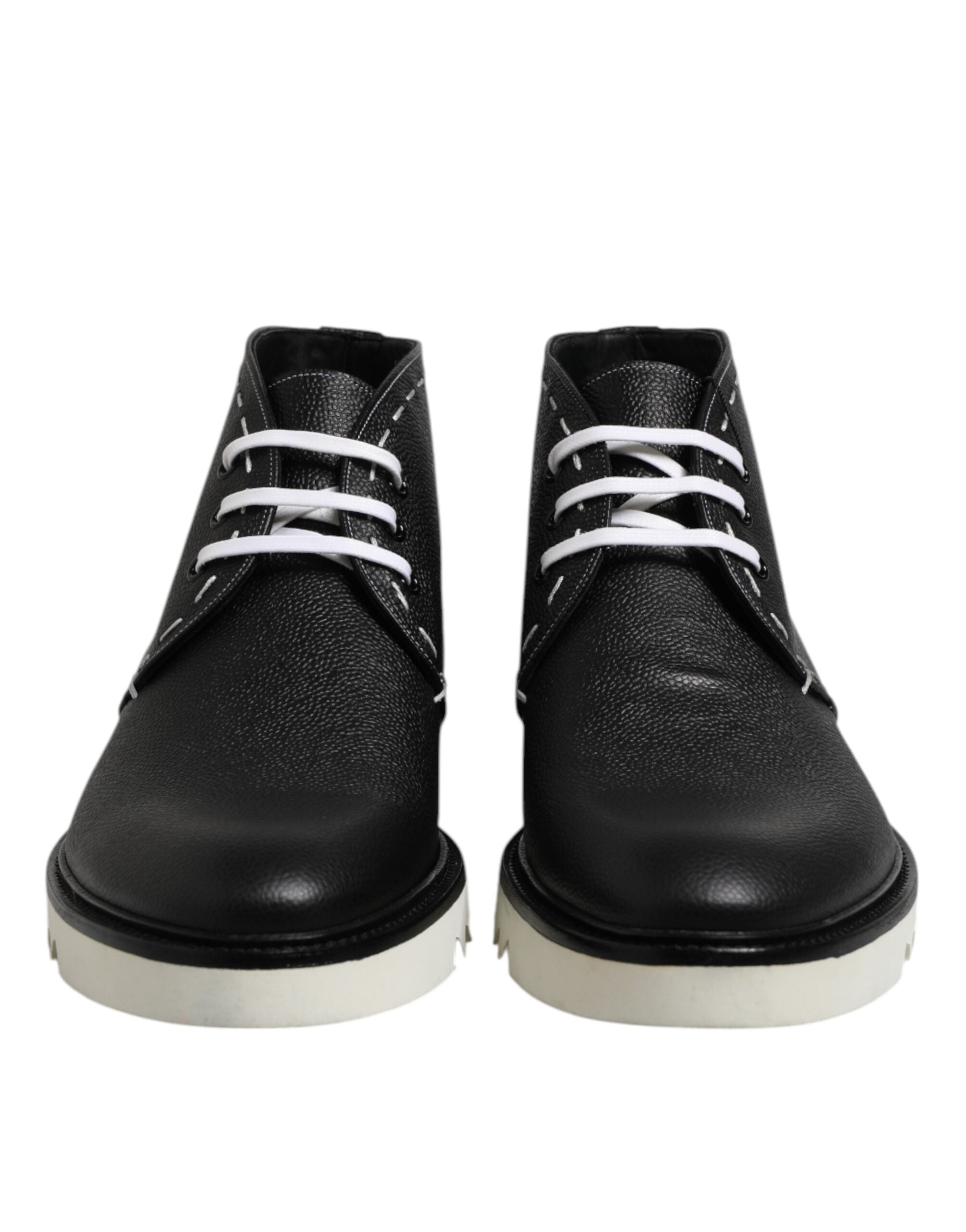 Dolce & Gabbana Black and White Leather Ankle Boots Shoes-2