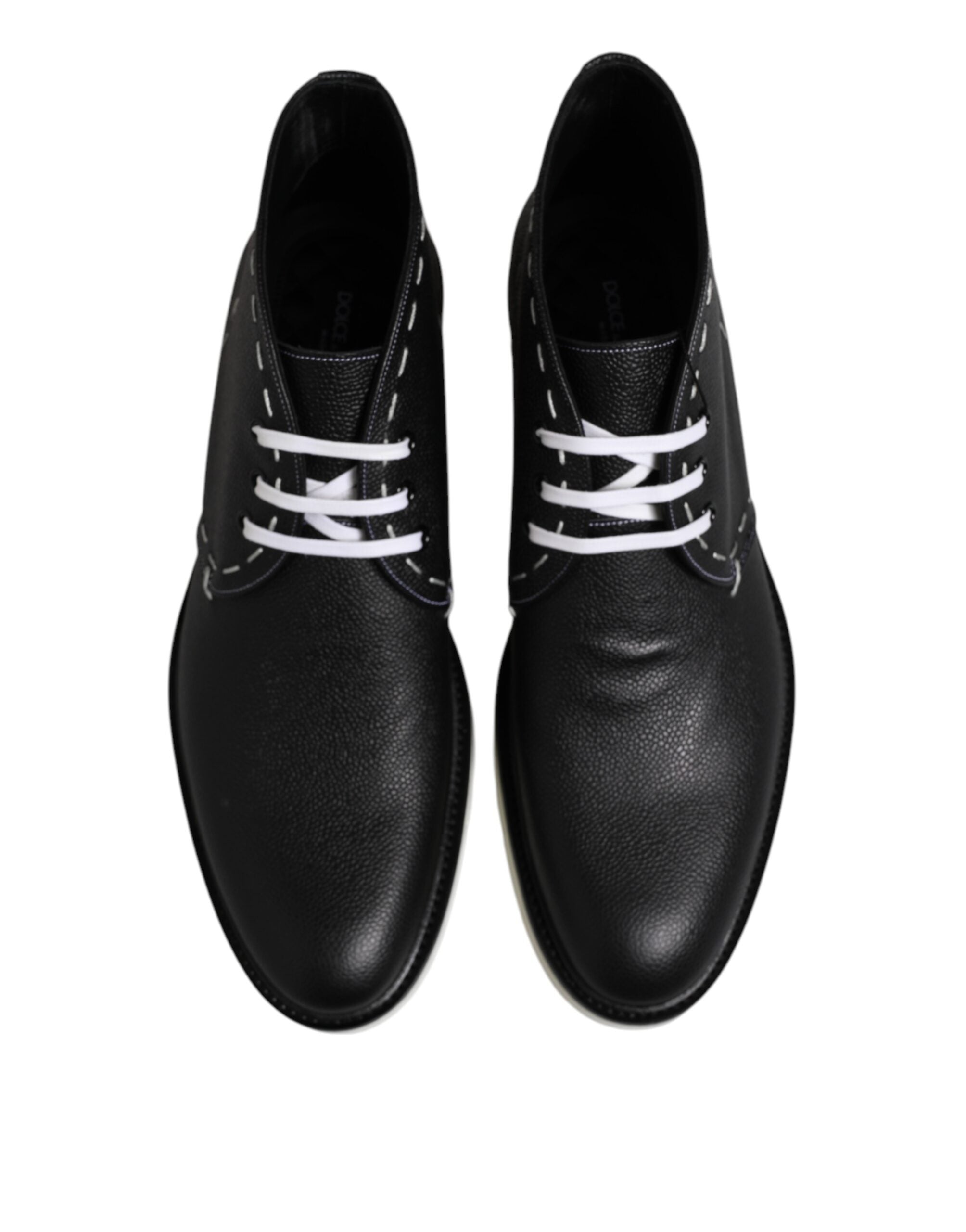 Dolce & Gabbana Black and White Leather Ankle Boots Shoes-3