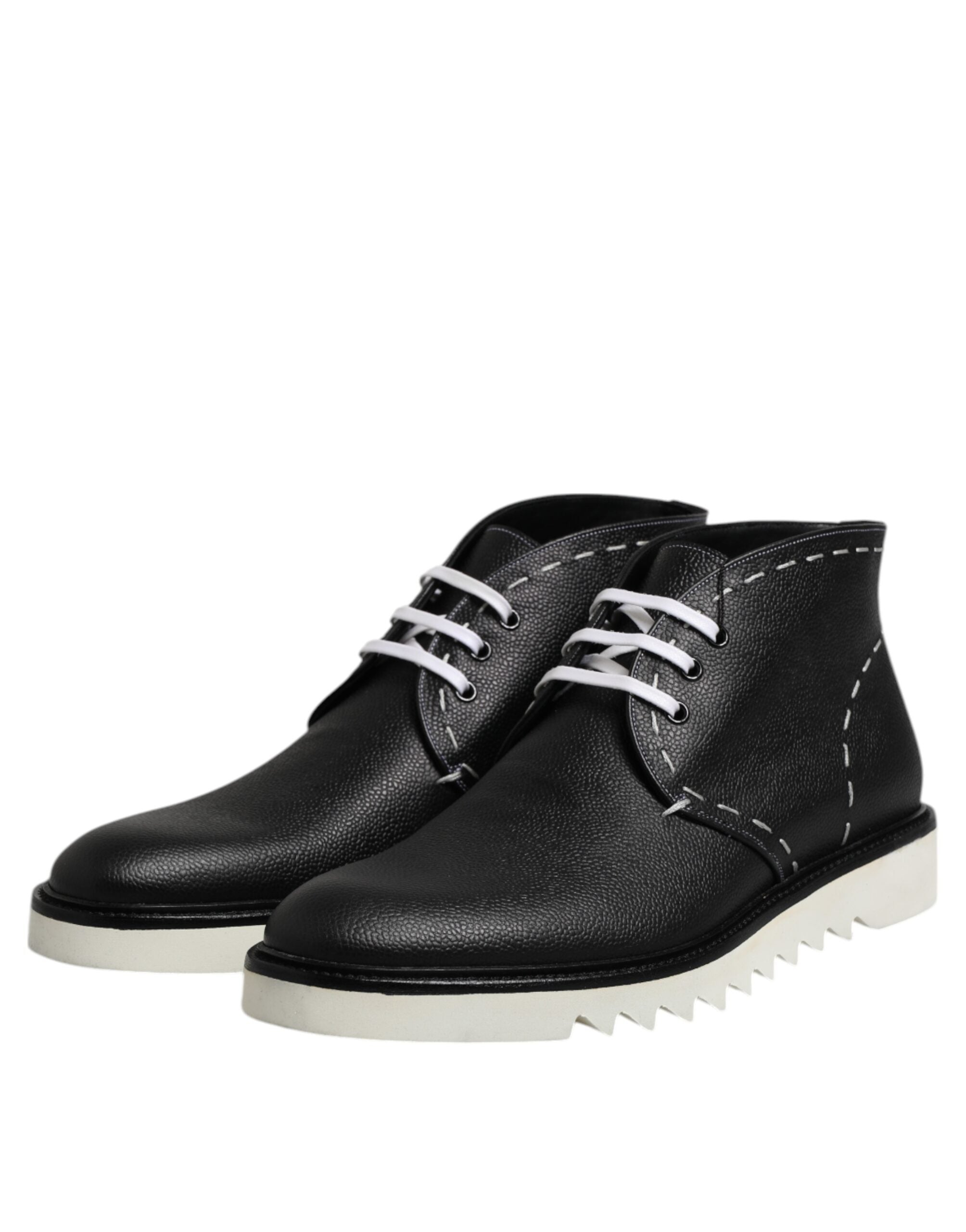 Dolce & Gabbana Black and White Leather Ankle Boots Shoes-4