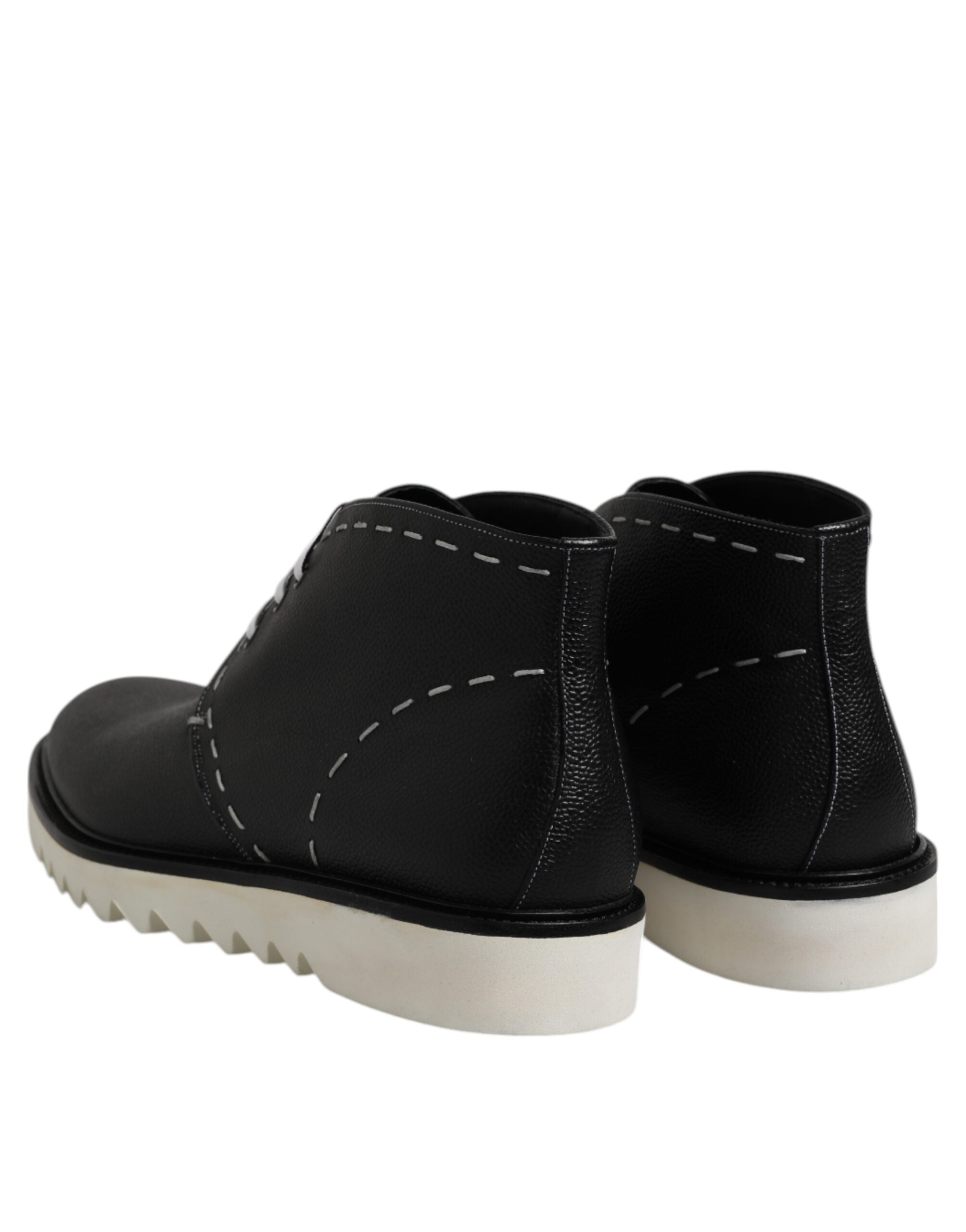 Dolce & Gabbana Black and White Leather Ankle Boots Shoes-5