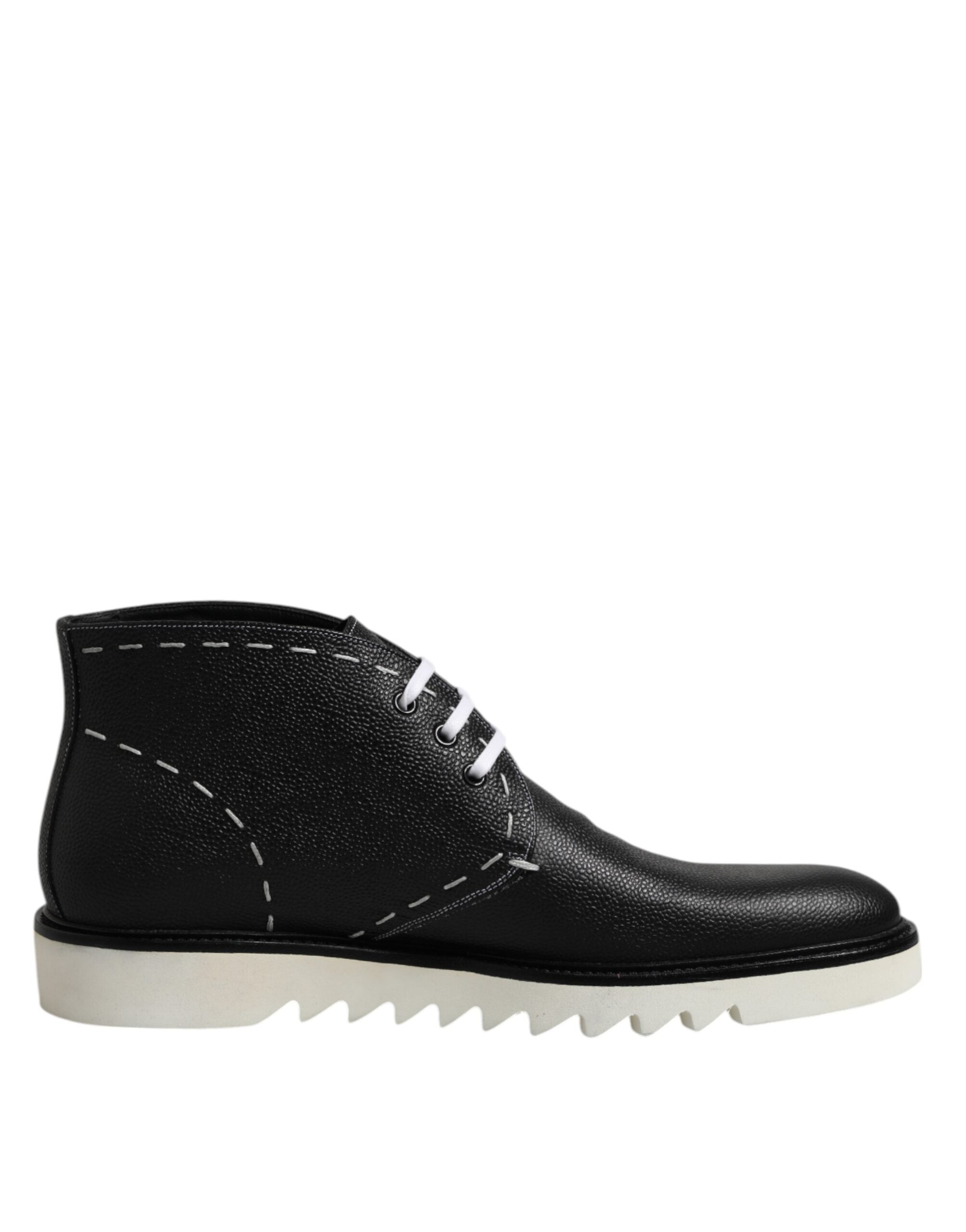 Dolce & Gabbana Black and White Leather Ankle Boots Shoes-7