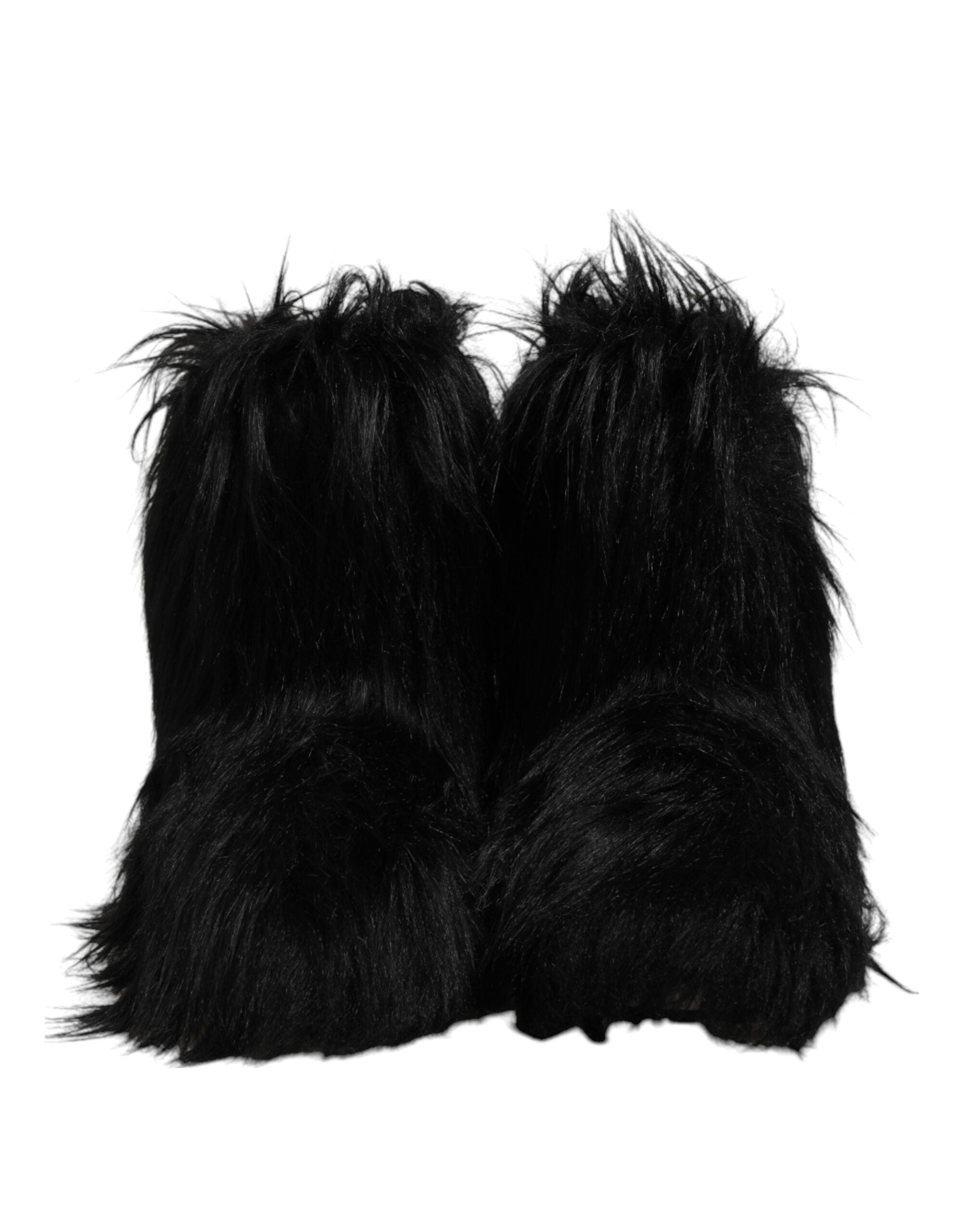 Dolce & Gabbana Schwarze Kunstpelz-Stiefel mit mittlerer Wade-2
