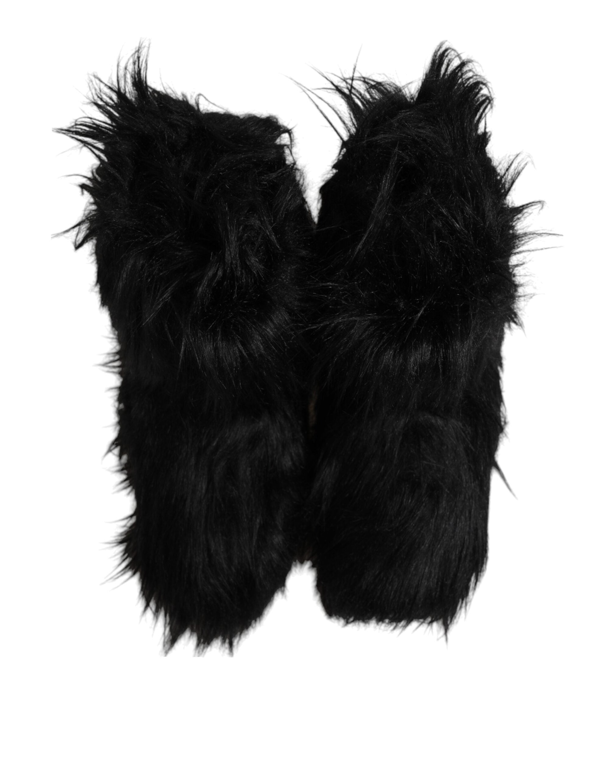 Dolce & Gabbana Schwarze Kunstpelz-Stiefel mit mittlerer Wade-3