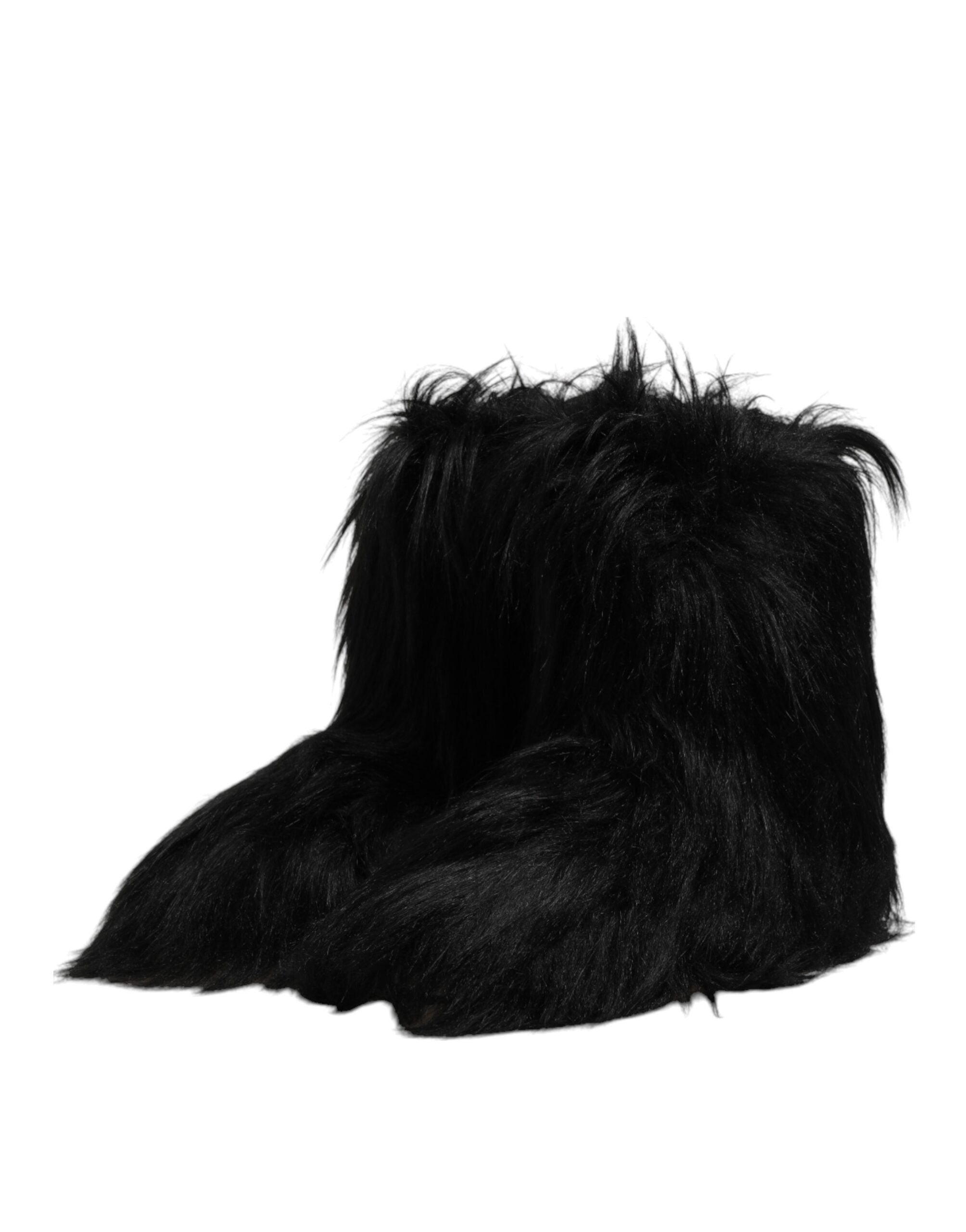 Dolce & Gabbana Schwarze Kunstpelz-Stiefel mit mittlerer Wade-4