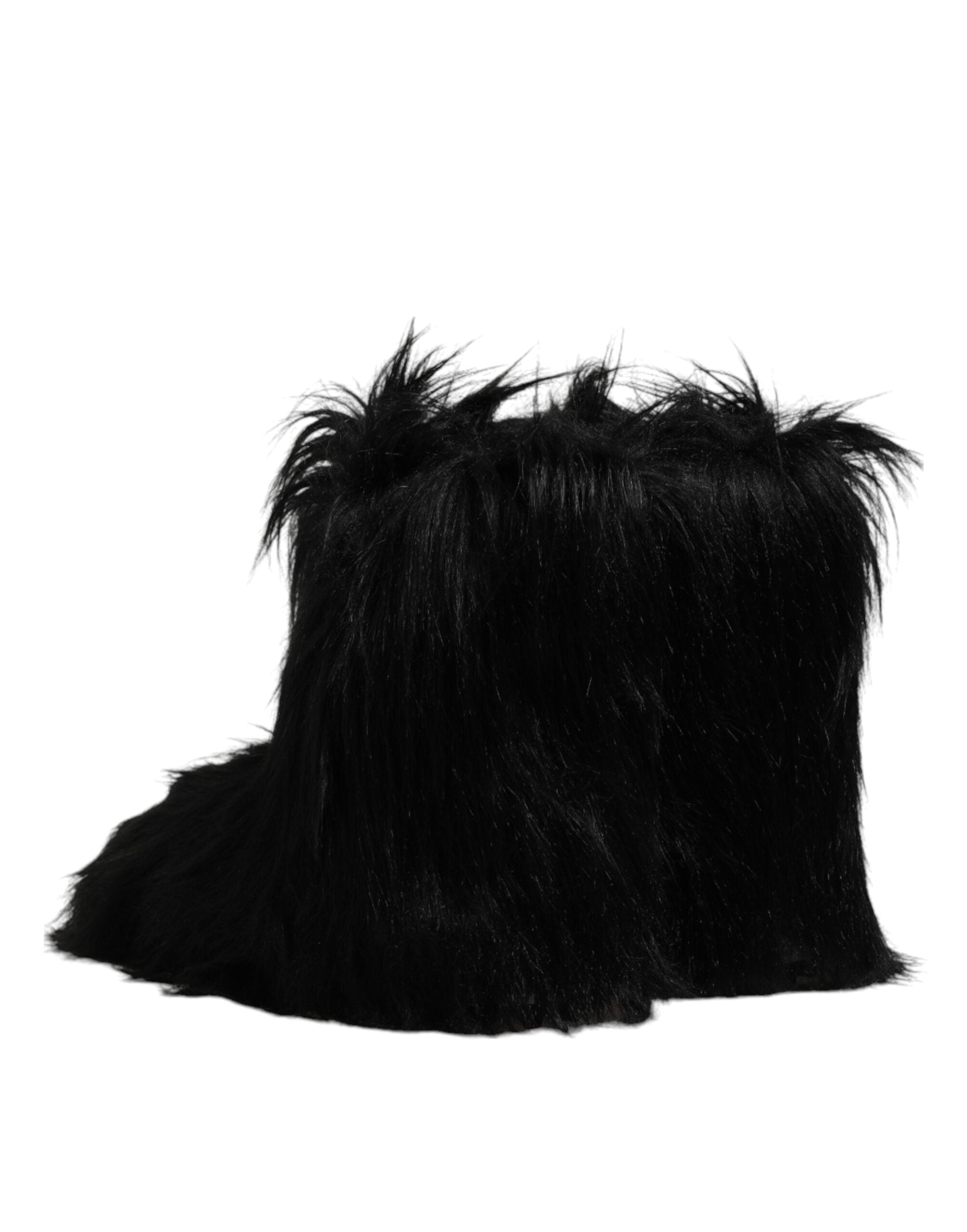 Dolce & Gabbana Schwarze Kunstpelz-Stiefel mit mittlerer Wade-5