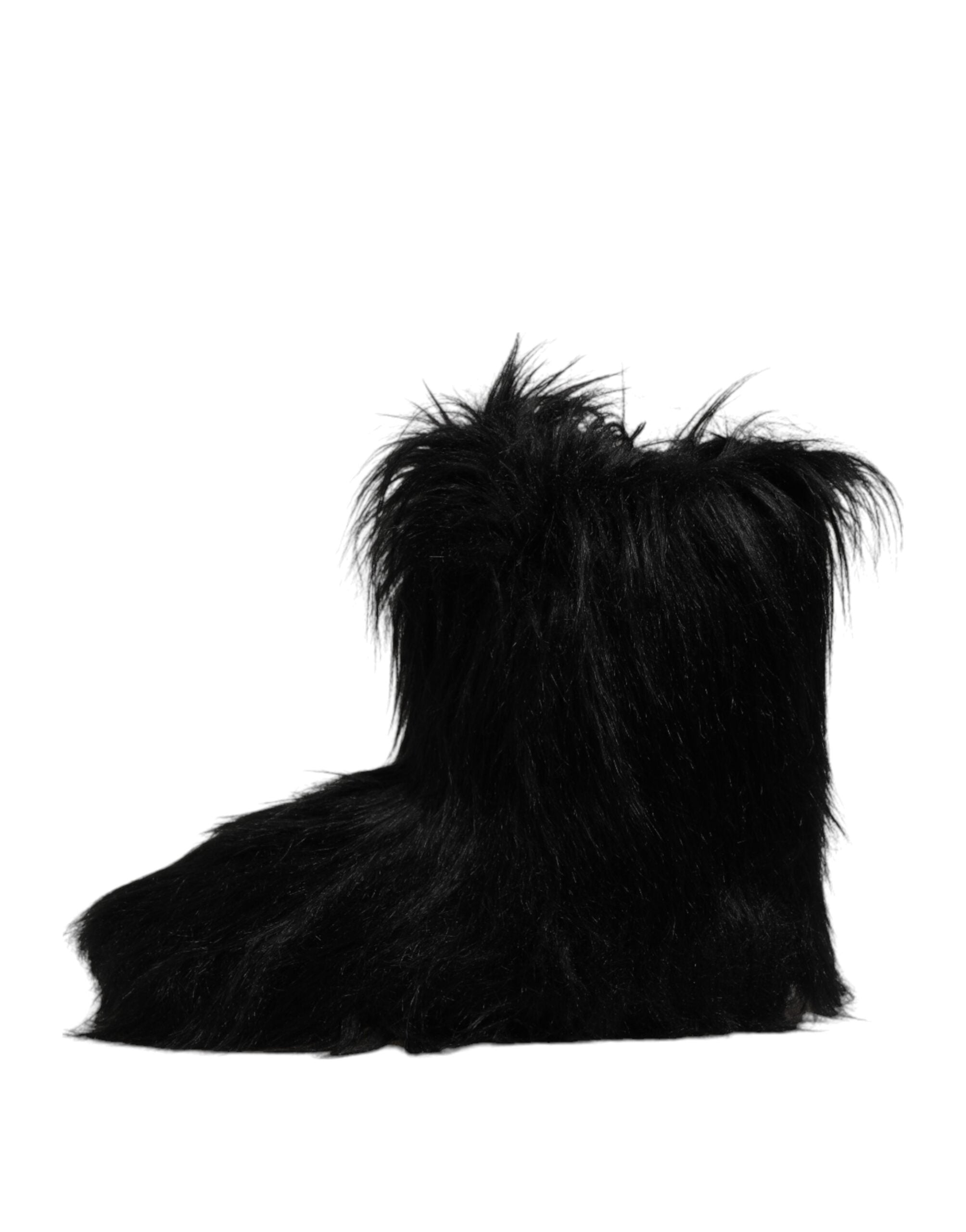 Dolce & Gabbana Schwarze Kunstpelz-Stiefel mit mittlerer Wade-6