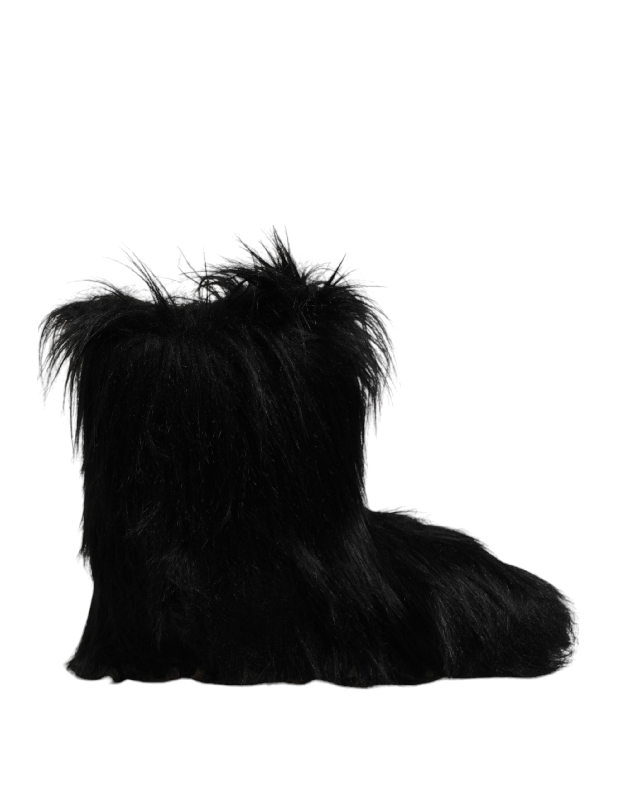 Dolce & Gabbana Schwarze Kunstpelz-Stiefel mit mittlerer Wade-1
