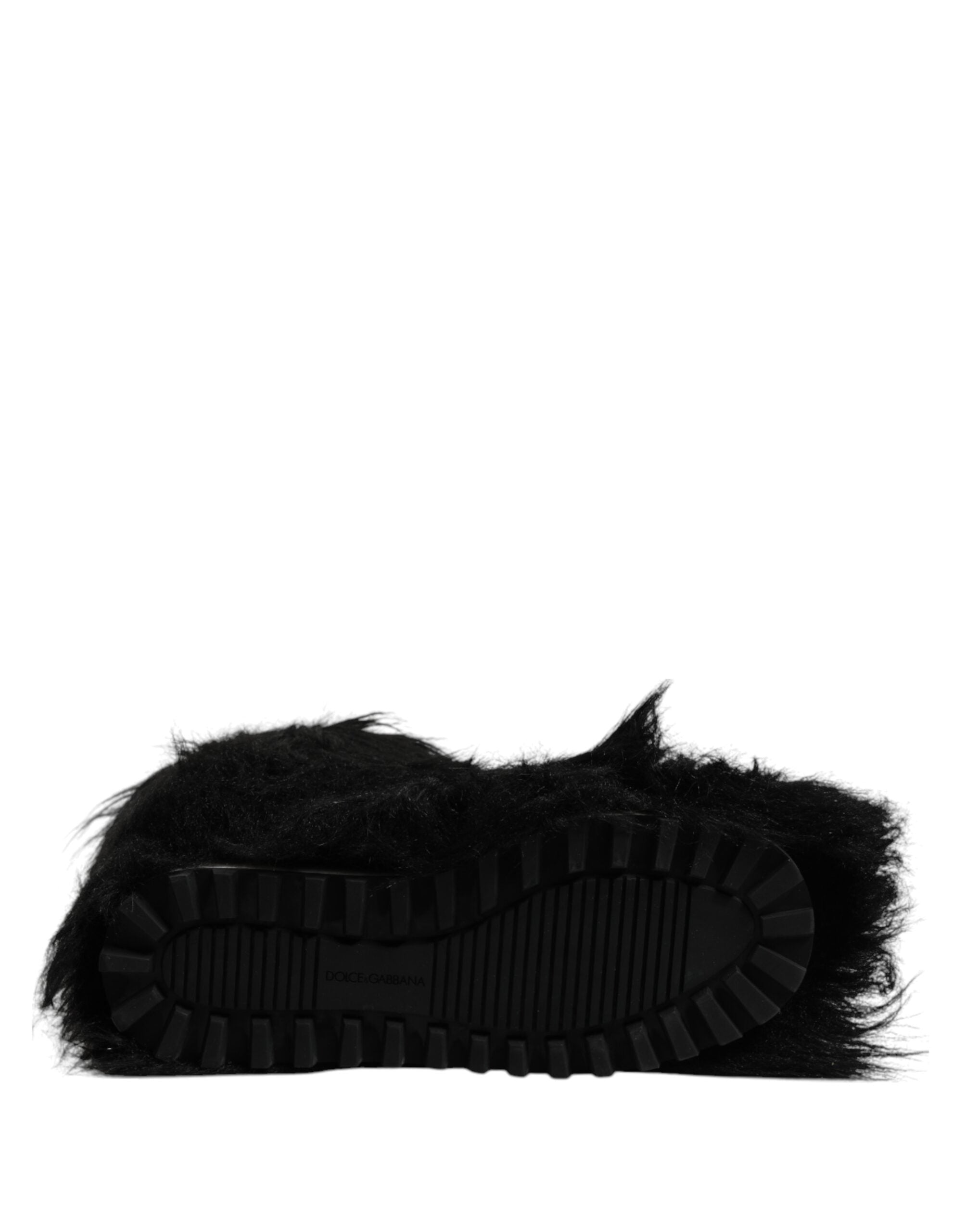 Dolce & Gabbana Schwarze Kunstpelz-Stiefel mit mittlerer Wade-8