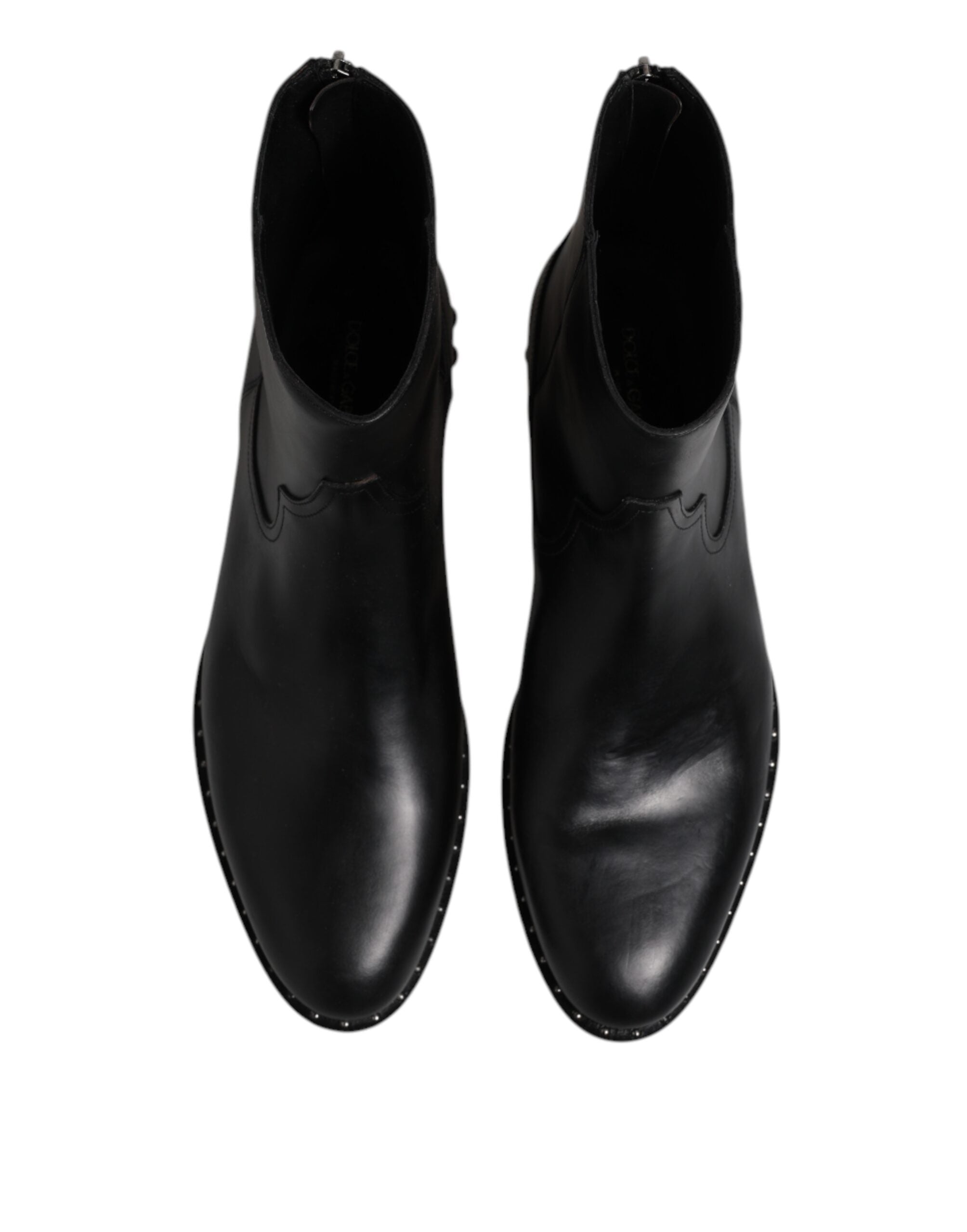 Dolce & Gabbana Schwarze Leder Logo-Stiefeletten Nietenschuhe-3
