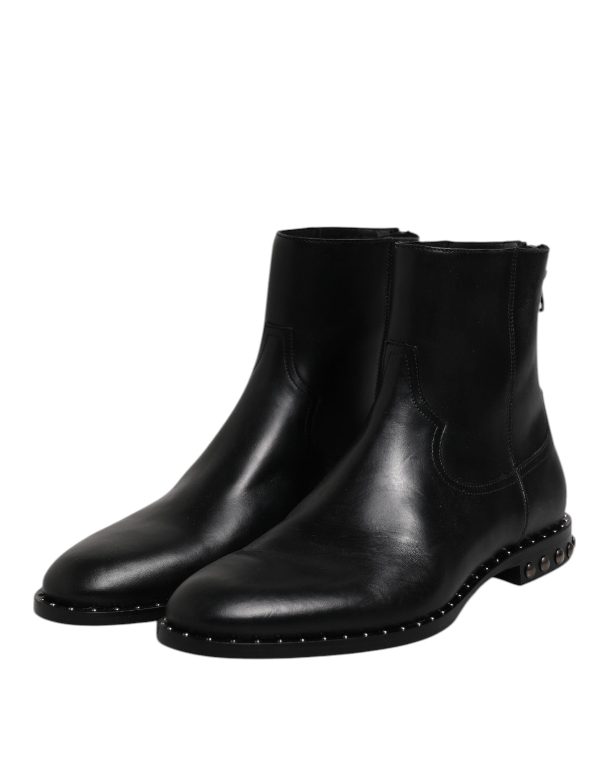 Dolce & Gabbana Schwarze Leder Logo-Stiefeletten Nietenschuhe-4