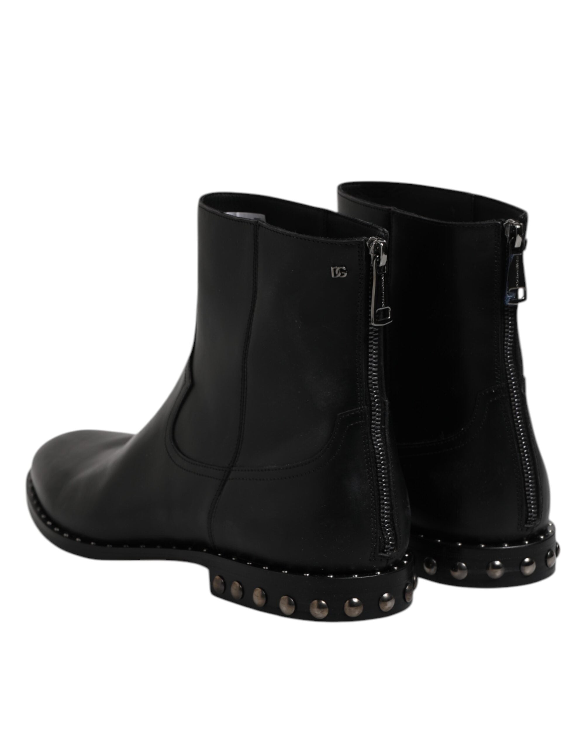 Dolce & Gabbana Schwarze Leder Logo-Stiefeletten Nietenschuhe-5