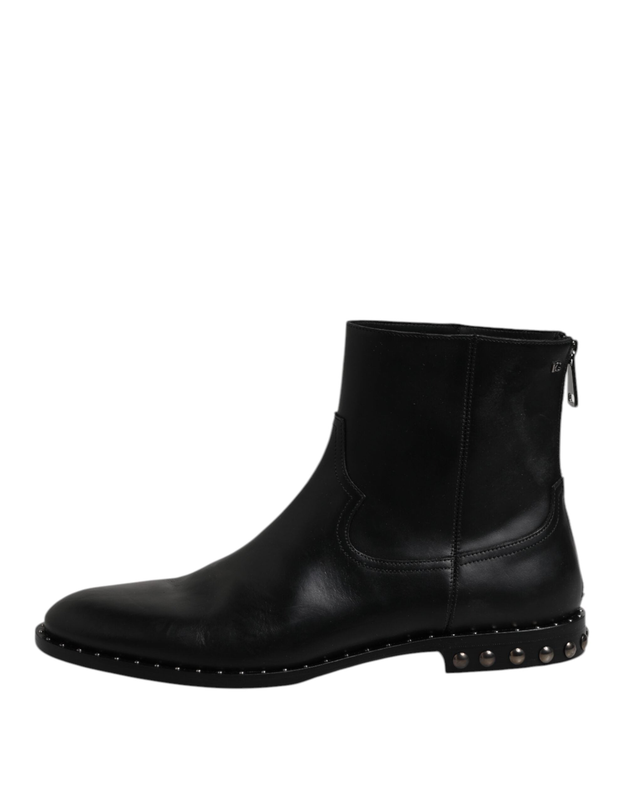 Dolce & Gabbana Schwarze Leder Logo-Stiefeletten Nietenschuhe-6