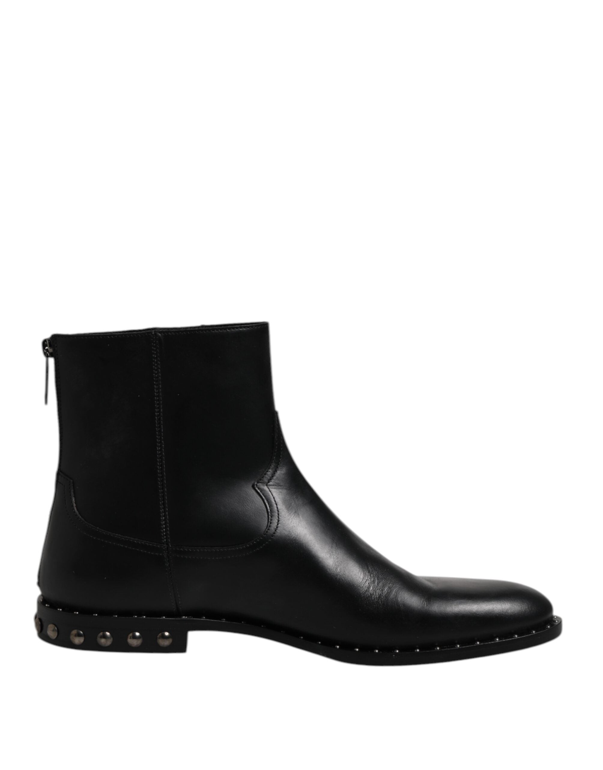 Dolce & Gabbana Schwarze Leder Logo-Stiefeletten Nietenschuhe-1