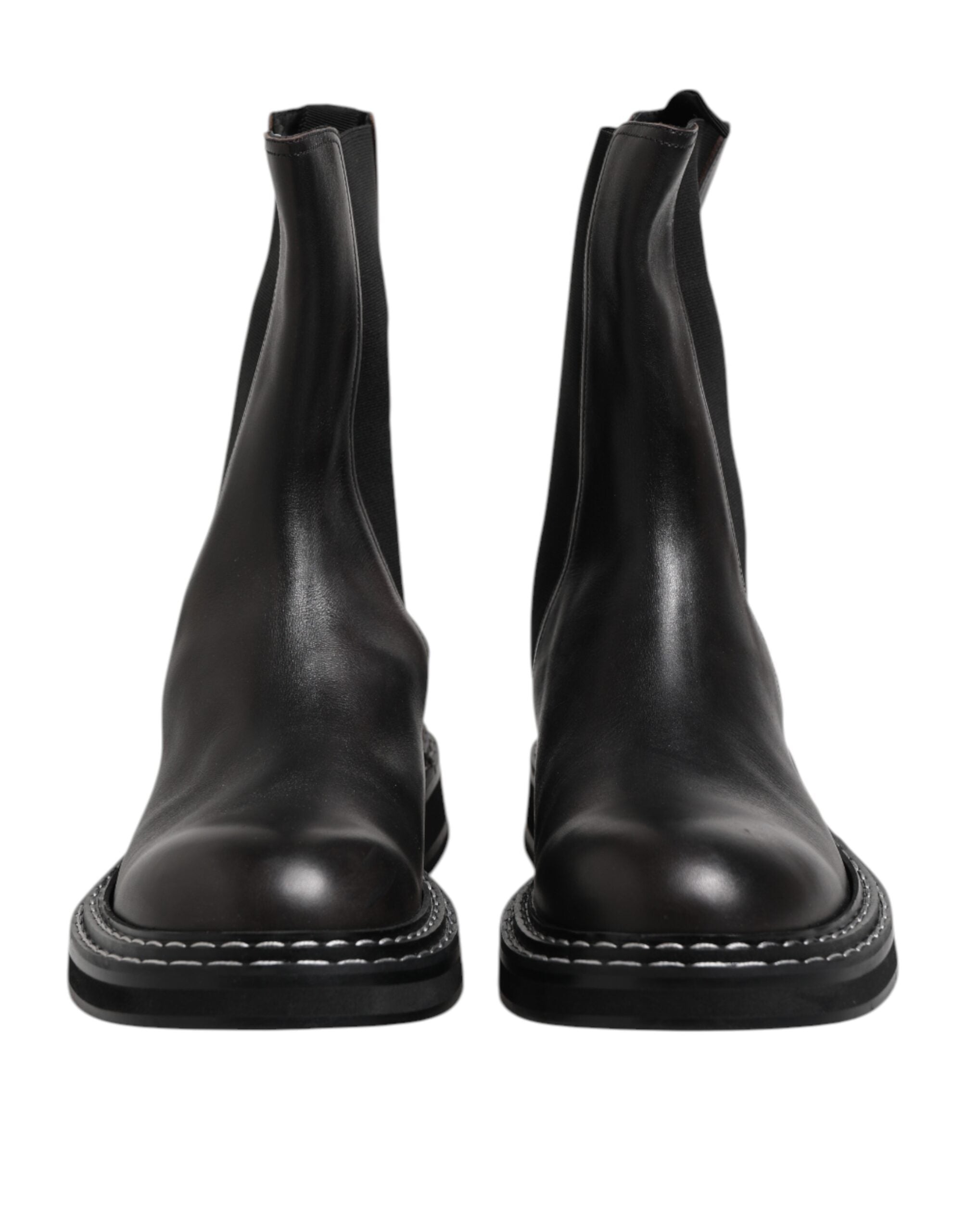 Dolce & Gabbana Black Leather Mid Calf Boots Flats Shoes-2