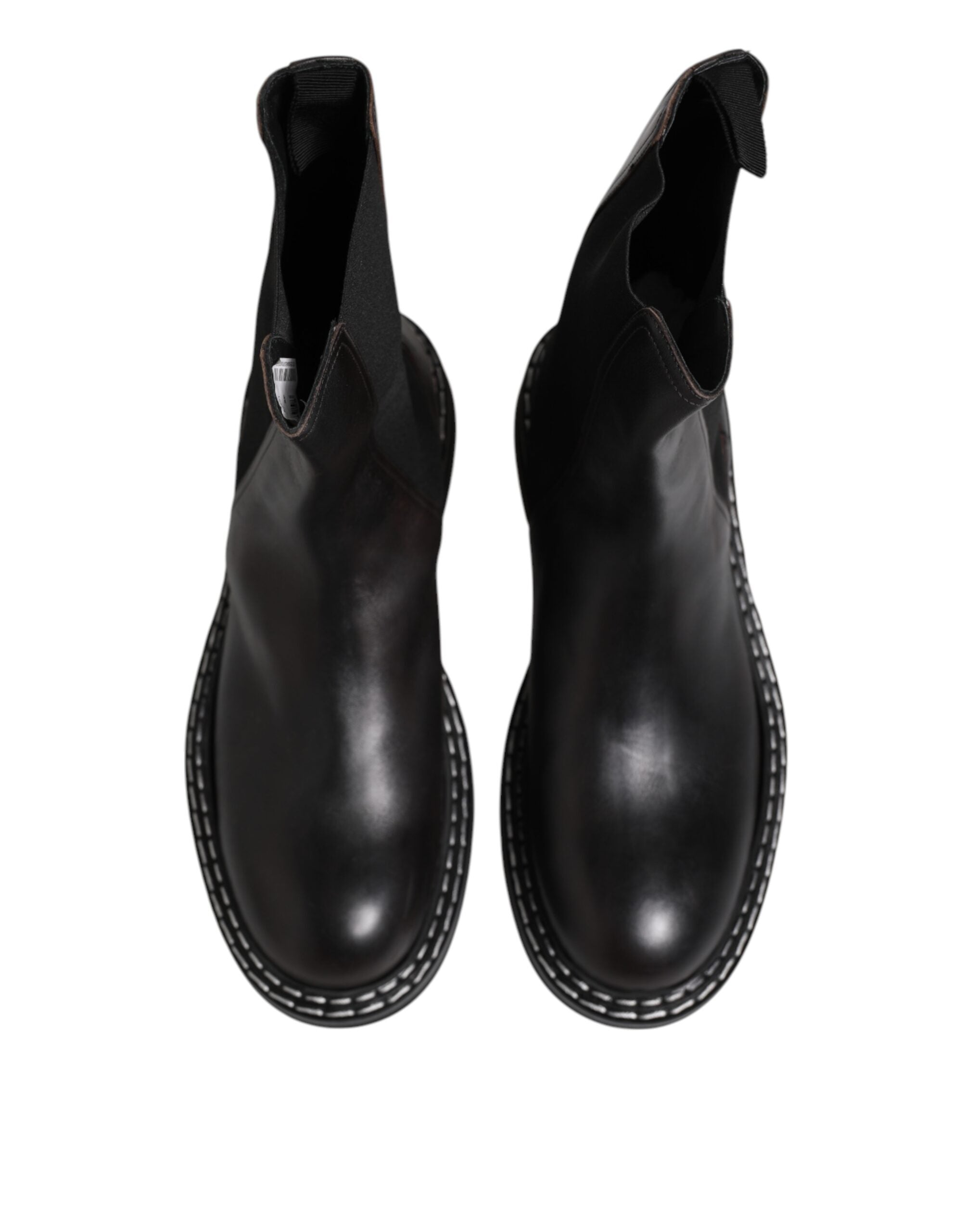 Dolce & Gabbana Black Leather Mid Calf Boots Flats Shoes-3