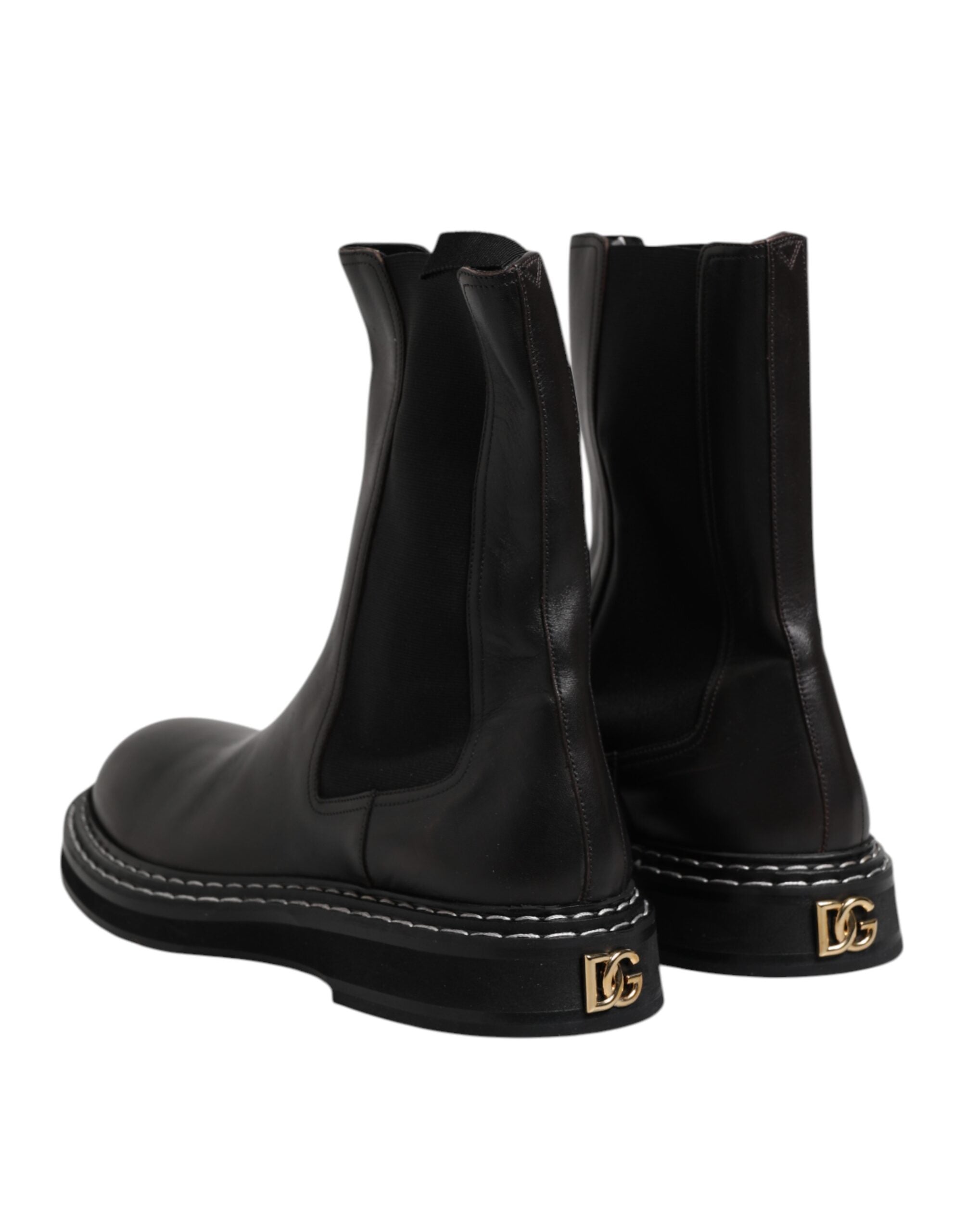 Dolce & Gabbana Black Leather Mid Calf Boots Flats Shoes-5