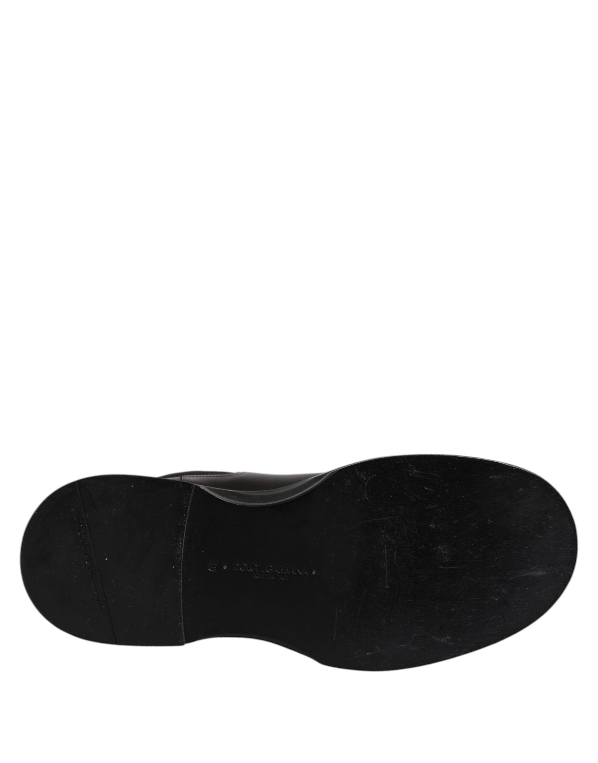 Dolce & Gabbana Black Leather Mid Calf Boots Flats Shoes-8