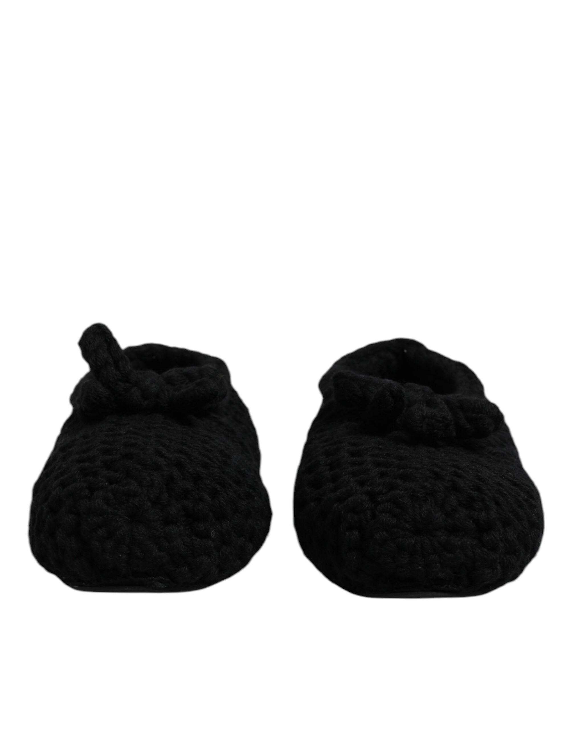 Dolce & Gabbana Black Wool Slip-On Flats Ballerina Shoes-2