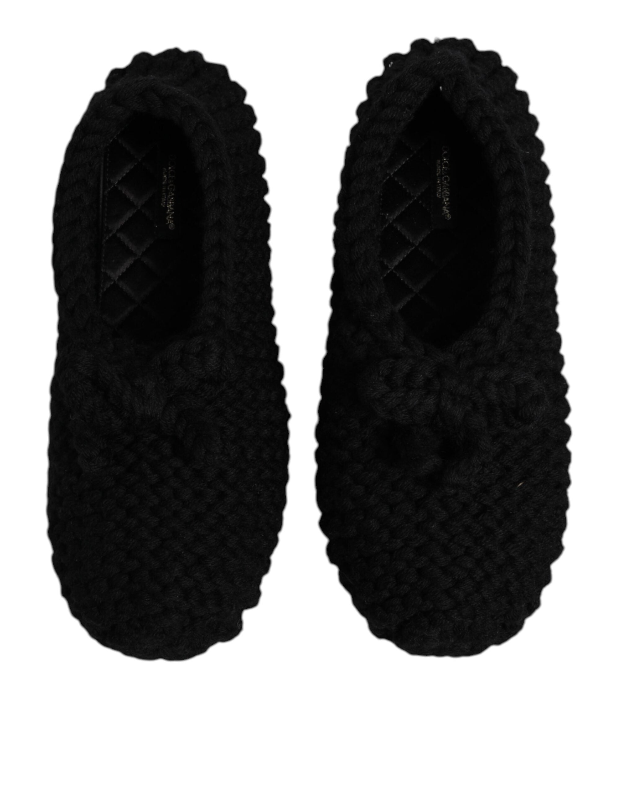 Dolce & Gabbana Black Wool Slip-On Flats Ballerina Shoes-3