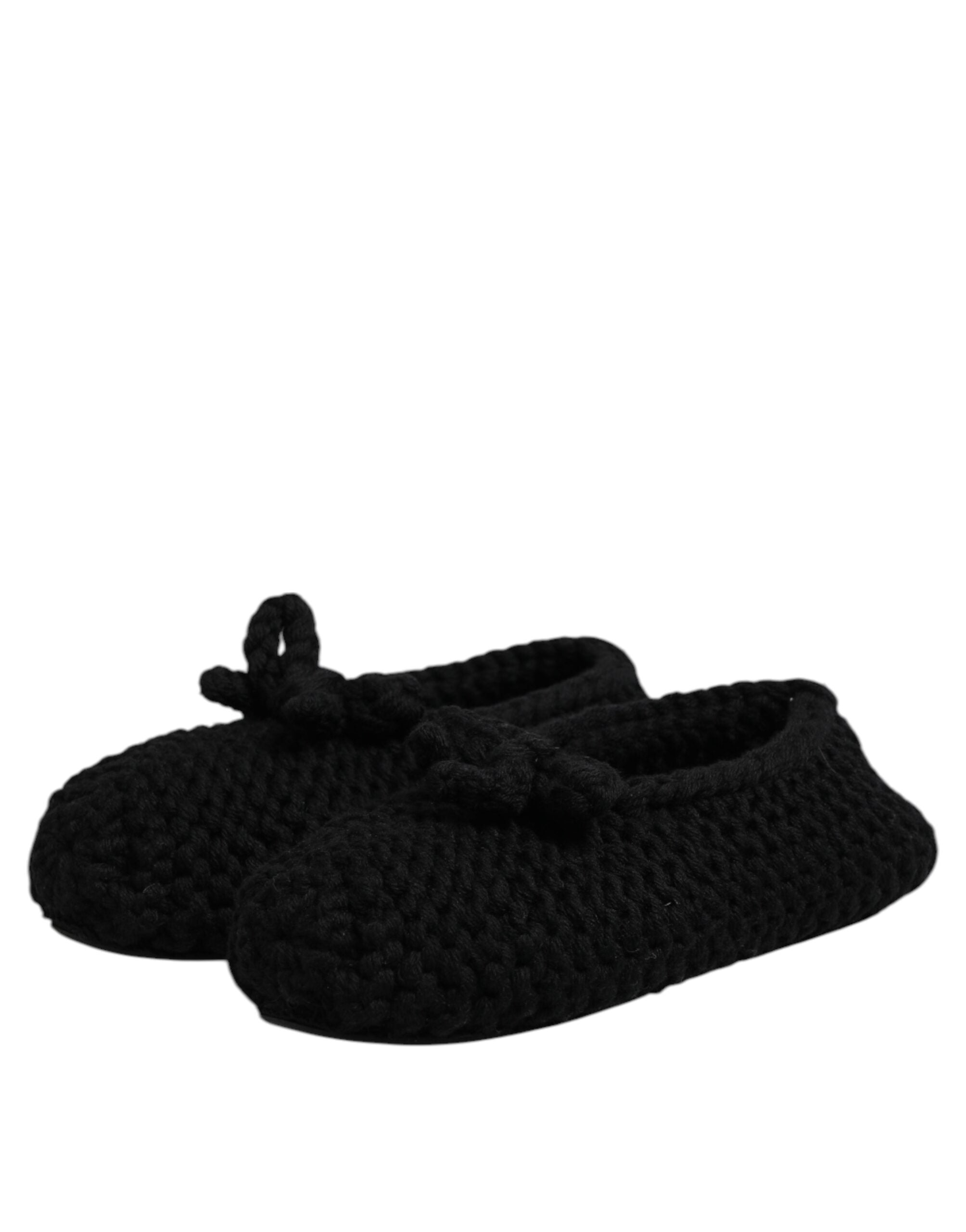 Dolce & Gabbana Black Wool Slip-On Flats Ballerina Shoes-4