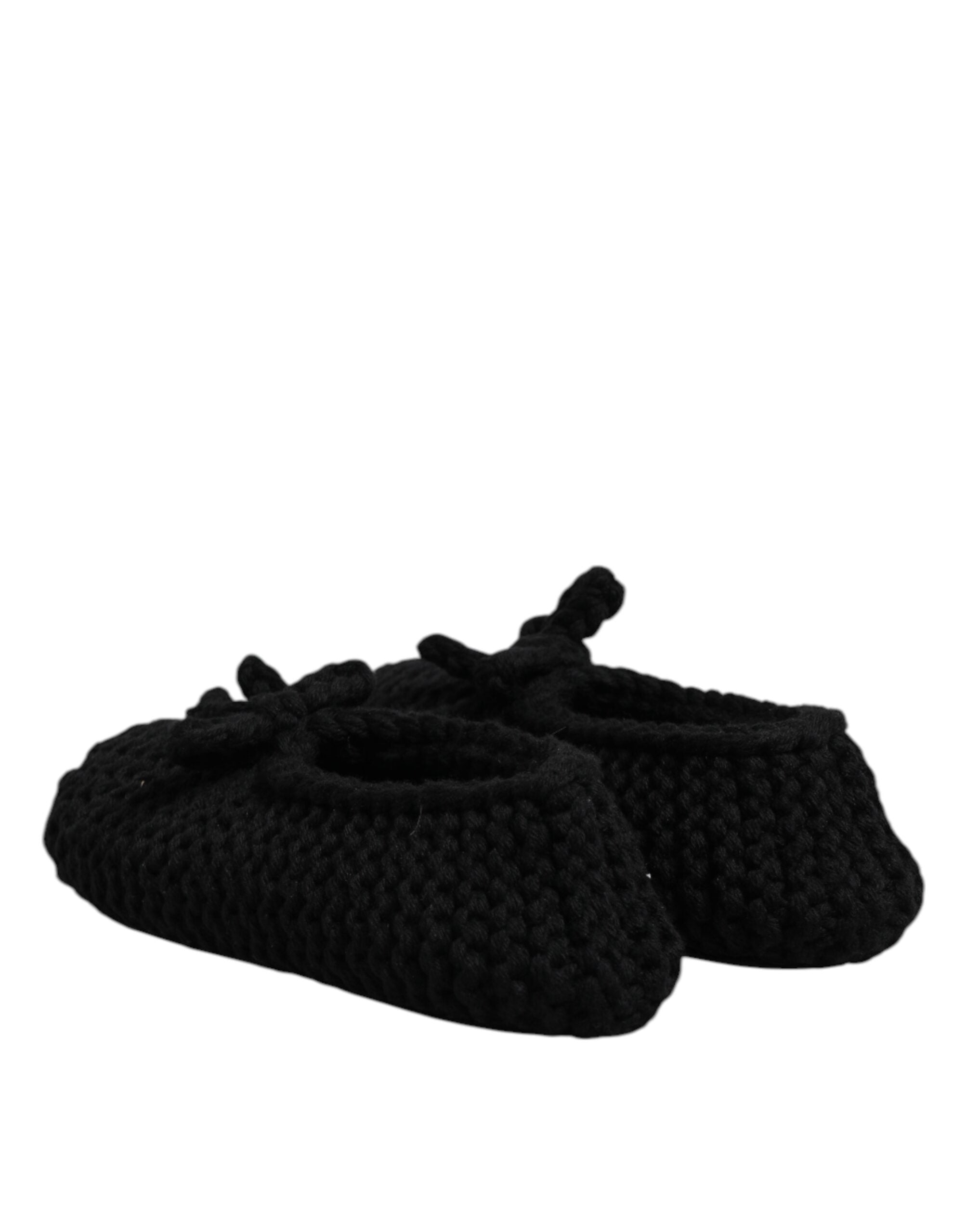 Dolce & Gabbana Black Wool Slip-On Flats Ballerina Shoes-5