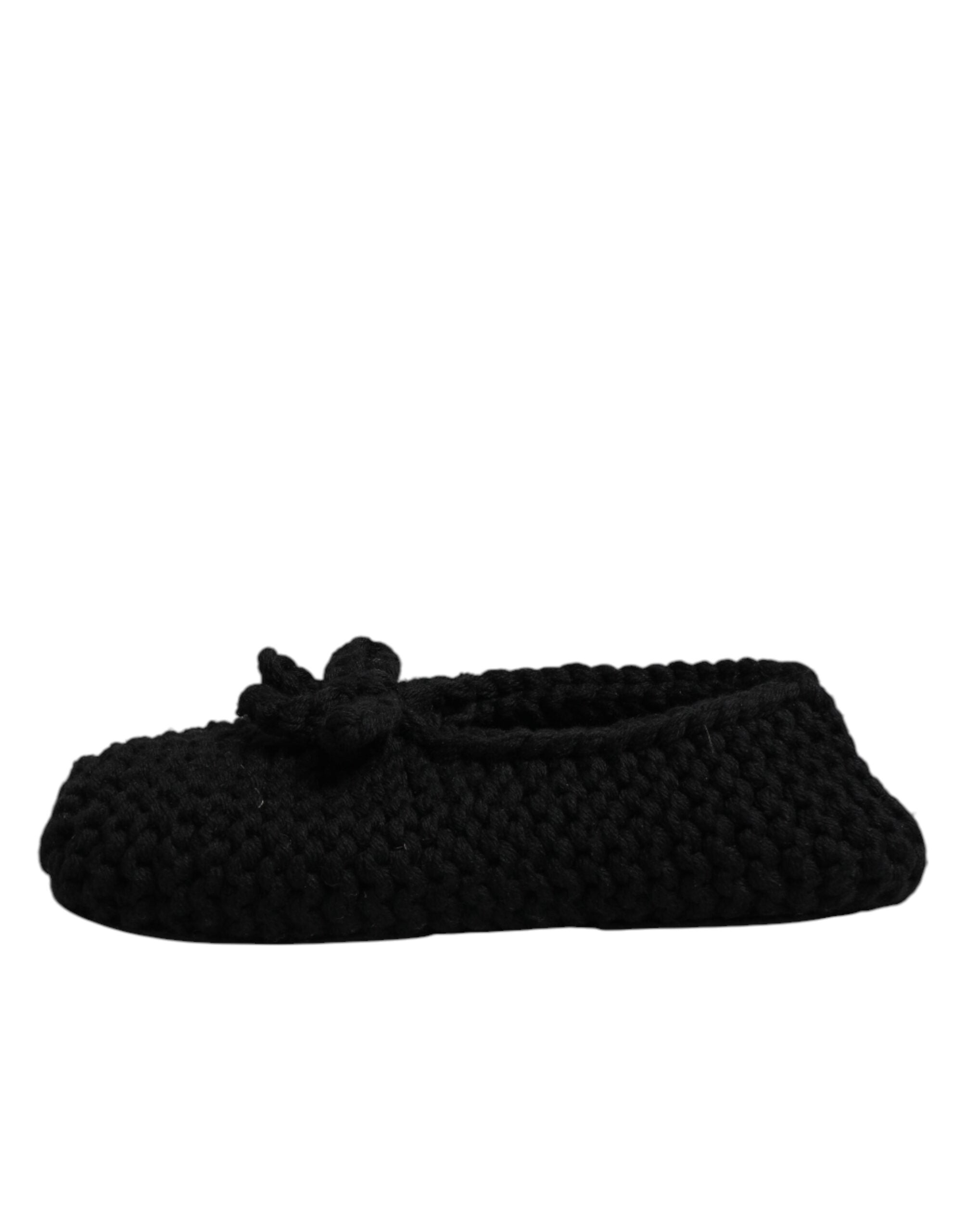 Dolce & Gabbana Black Wool Slip-On Flats Ballerina Shoes-6