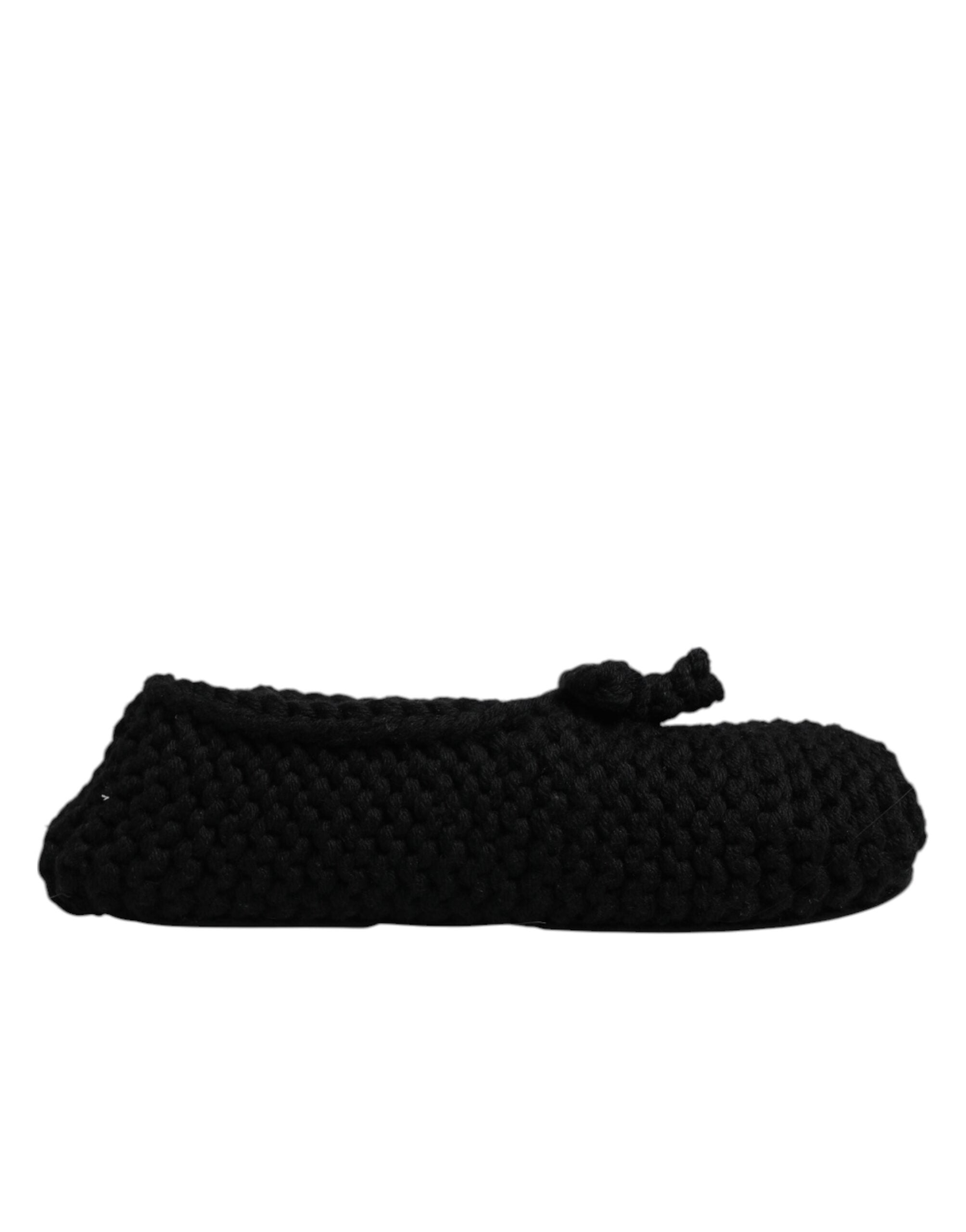 Dolce & Gabbana Black Wool Slip-On Flats Ballerina Shoes-1