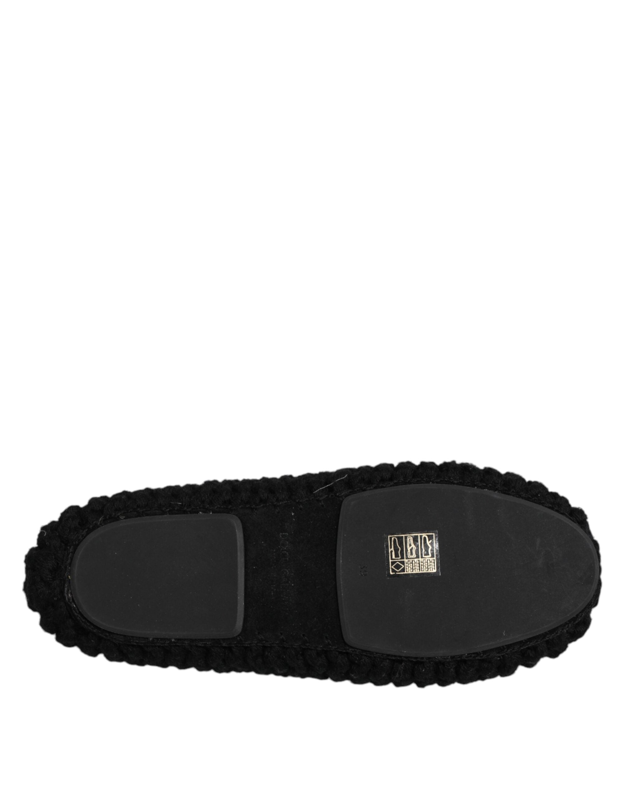 Dolce & Gabbana Black Wool Slip-On Flats Ballerina Shoes-8