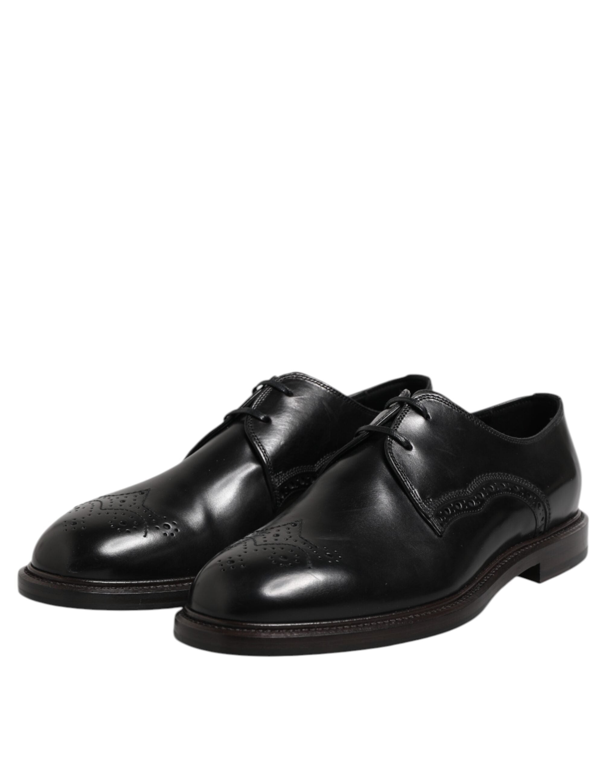 Dolce & Gabbana Black Leather Derby Wingtip Formal Shoes-4