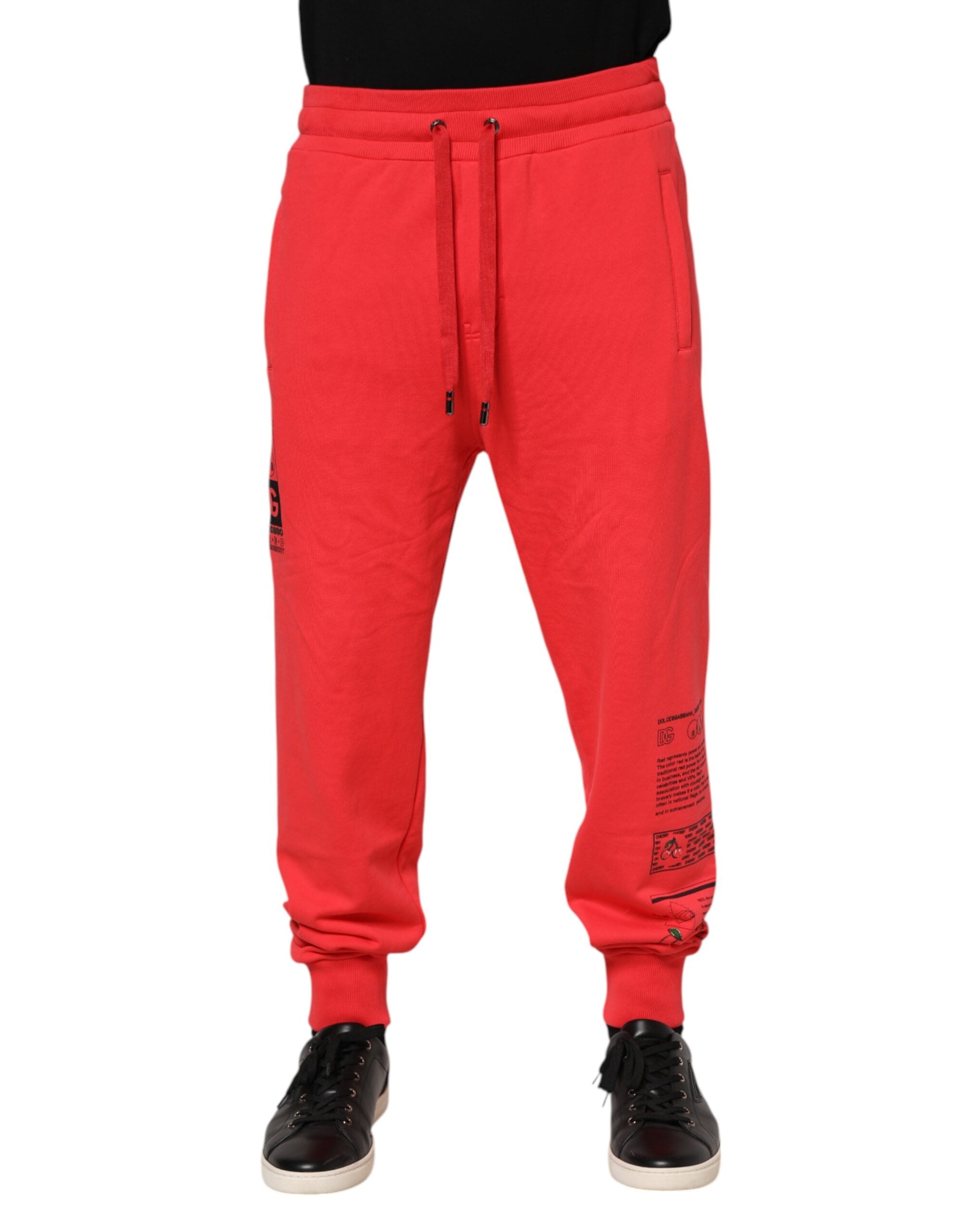 Dolce & Gabbana Rote Baumwolle Männer Jogger Sweatpants Hosen-1