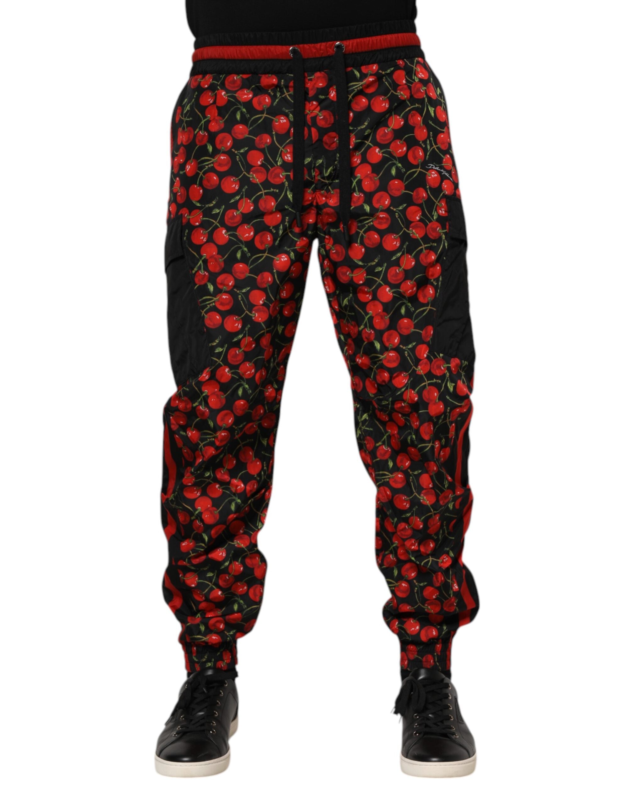 Dolce & Gabbana Black Red Cherry Print Men's Sweatpants Trousers-1