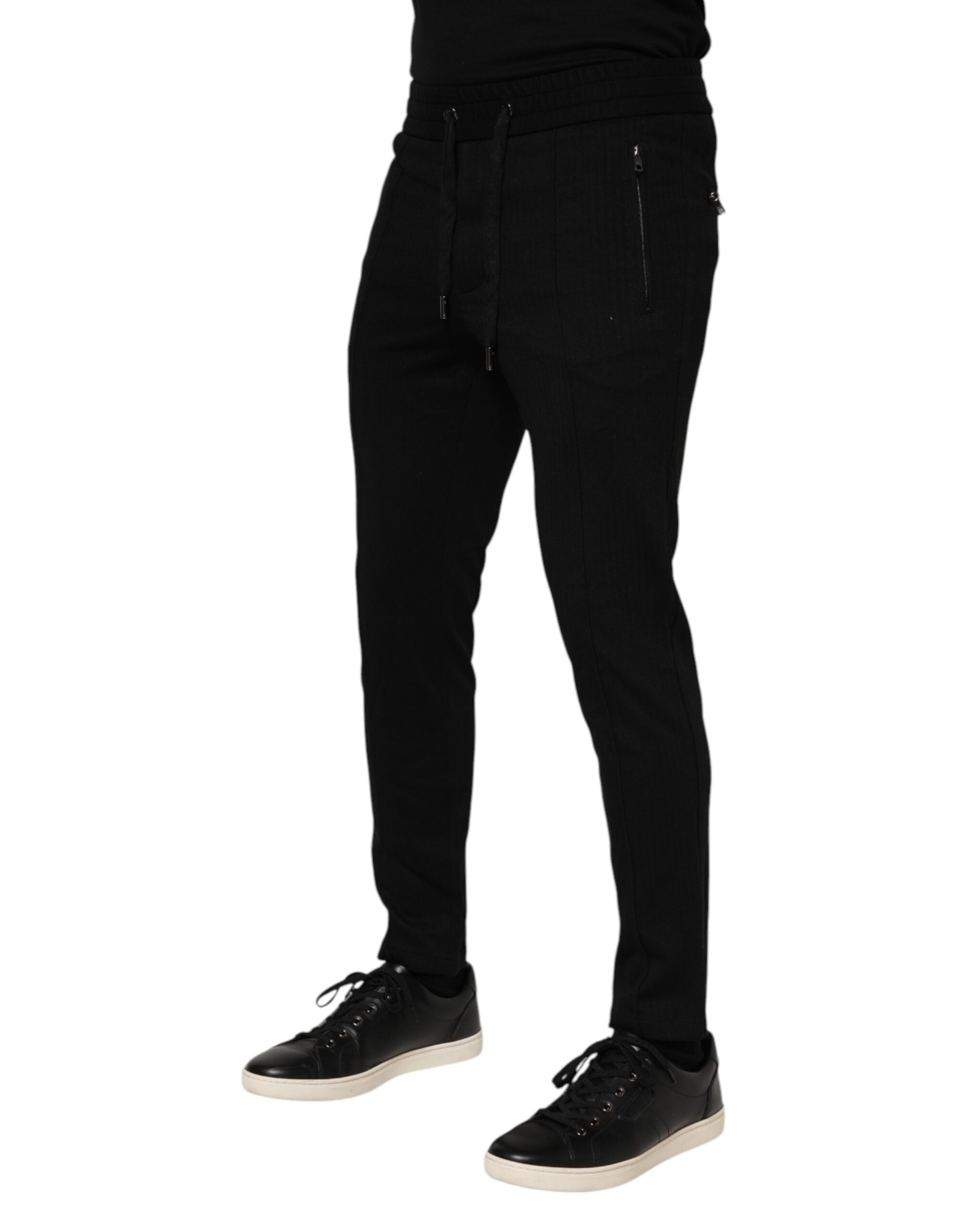 Dolce & Gabbana Schwarze Viskose Kordelzug Herren Jogger Hose-3