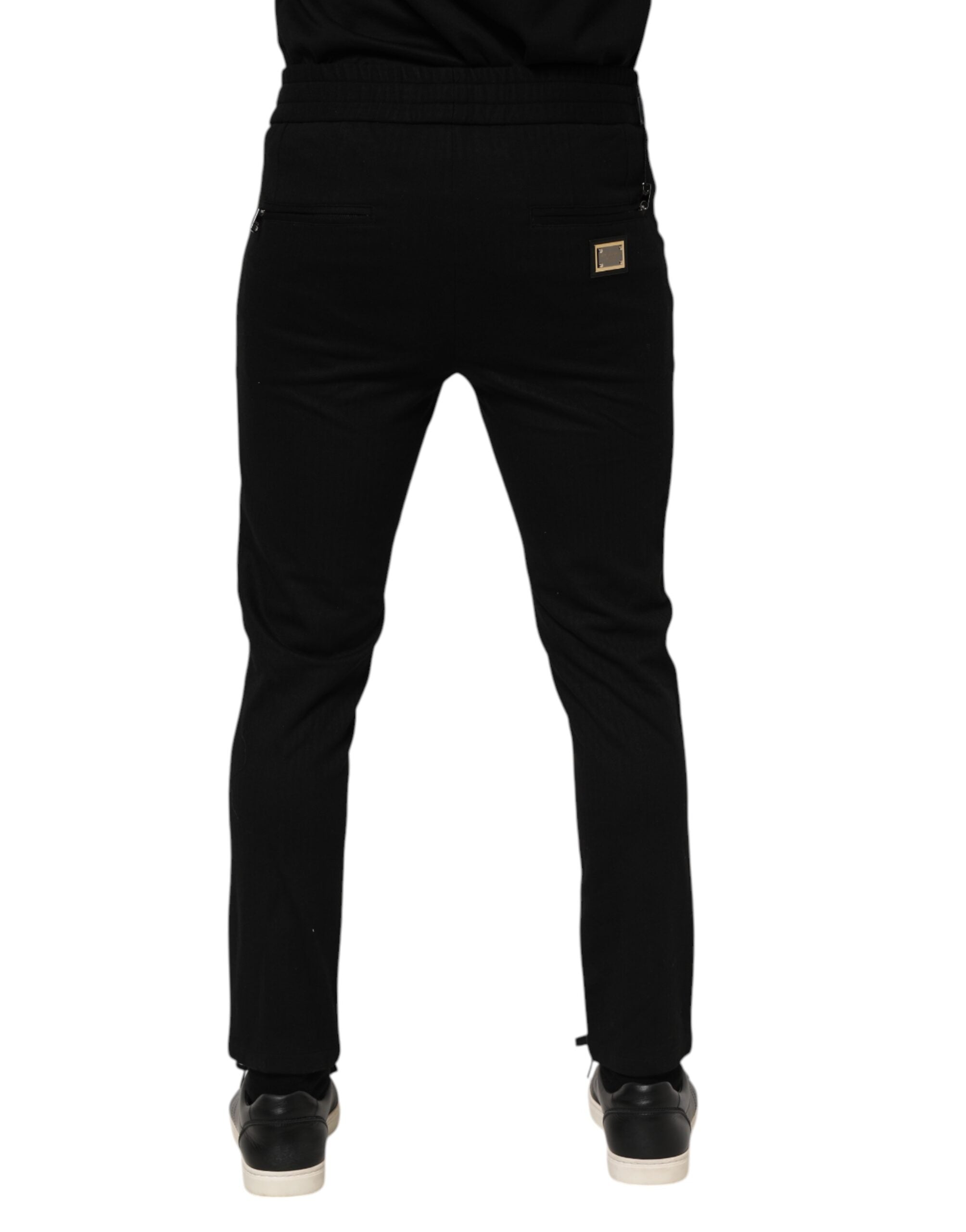 Dolce & Gabbana Schwarze Viskose Kordelzug Herren Jogger Hose-4