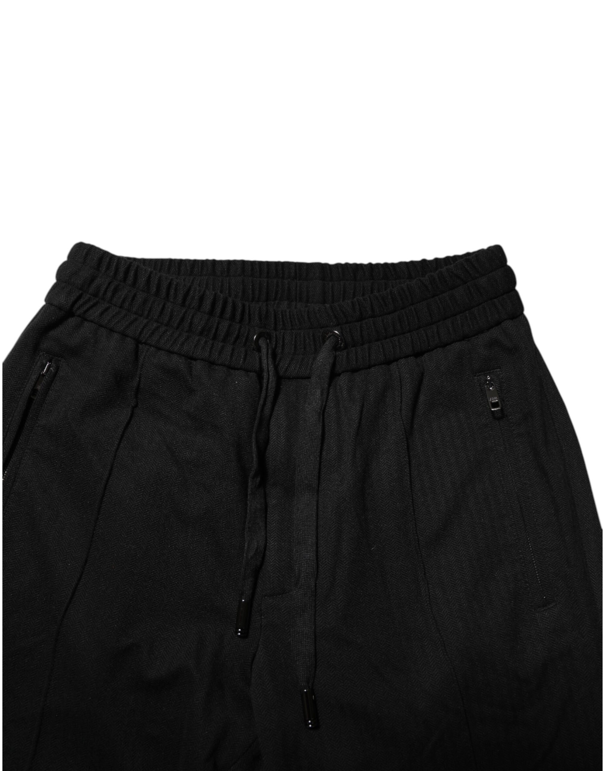 Dolce & Gabbana Schwarze Viskose Kordelzug Herren Jogger Hose-5