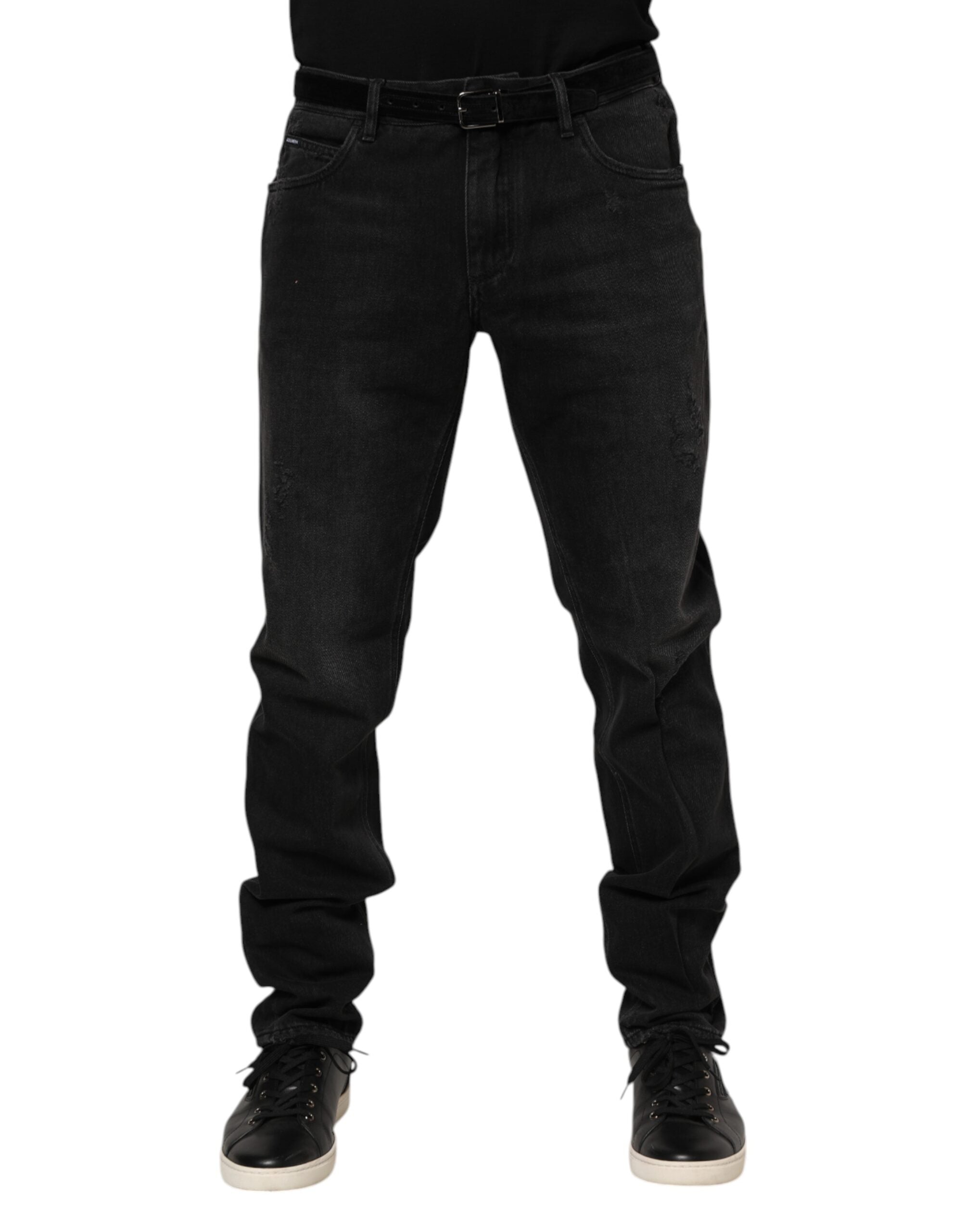 Dolce & Gabbana Black Cotton Logo Plaque Skinny Denim Jeans-2