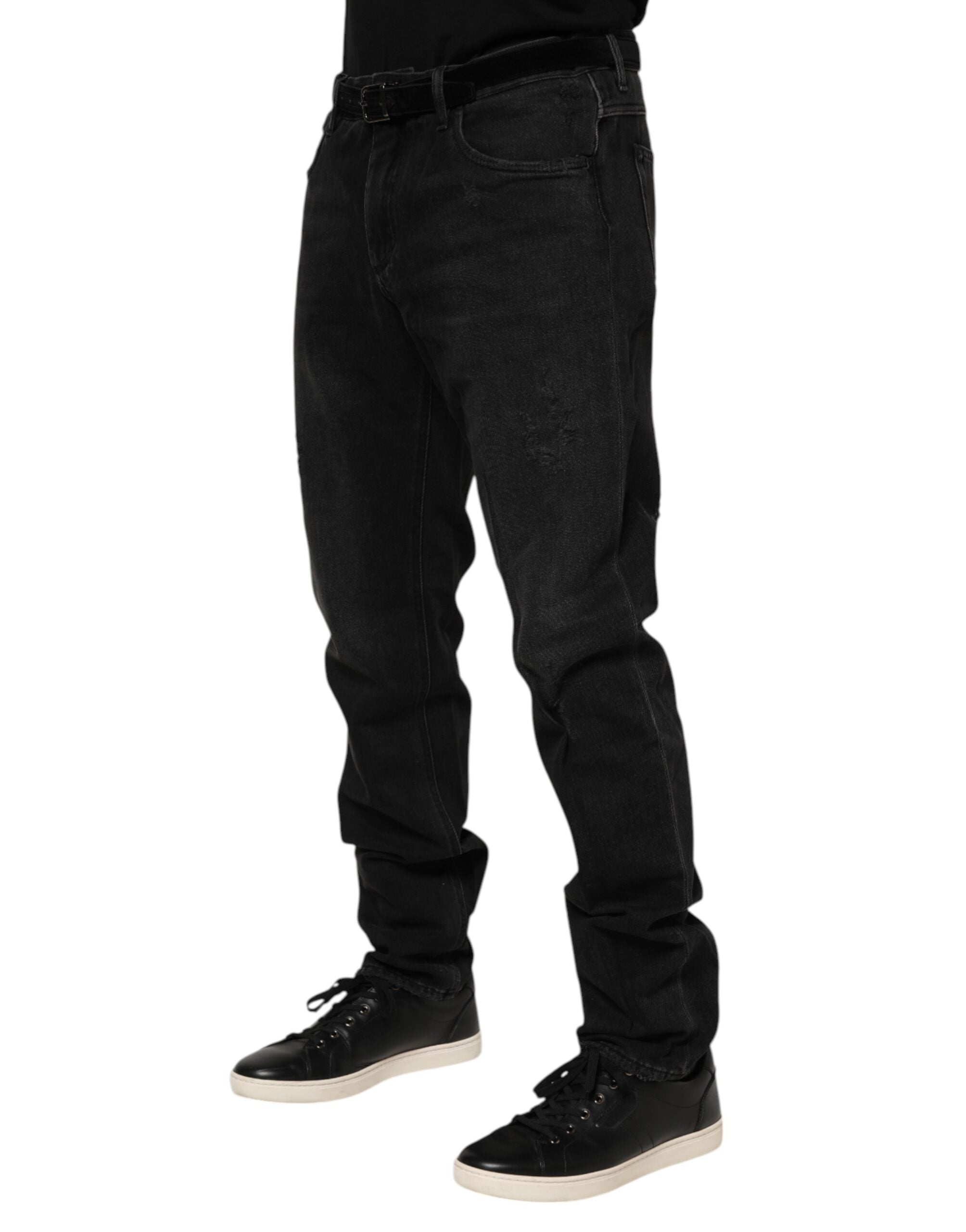Dolce & Gabbana Black Cotton Logo Plaque Skinny Denim Jeans-3
