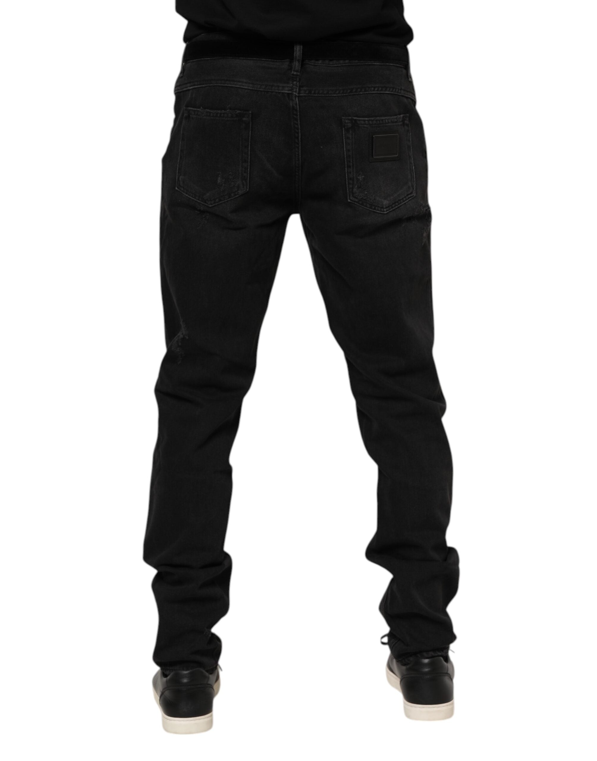 Dolce & Gabbana Black Cotton Logo Plaque Skinny Denim Jeans-4