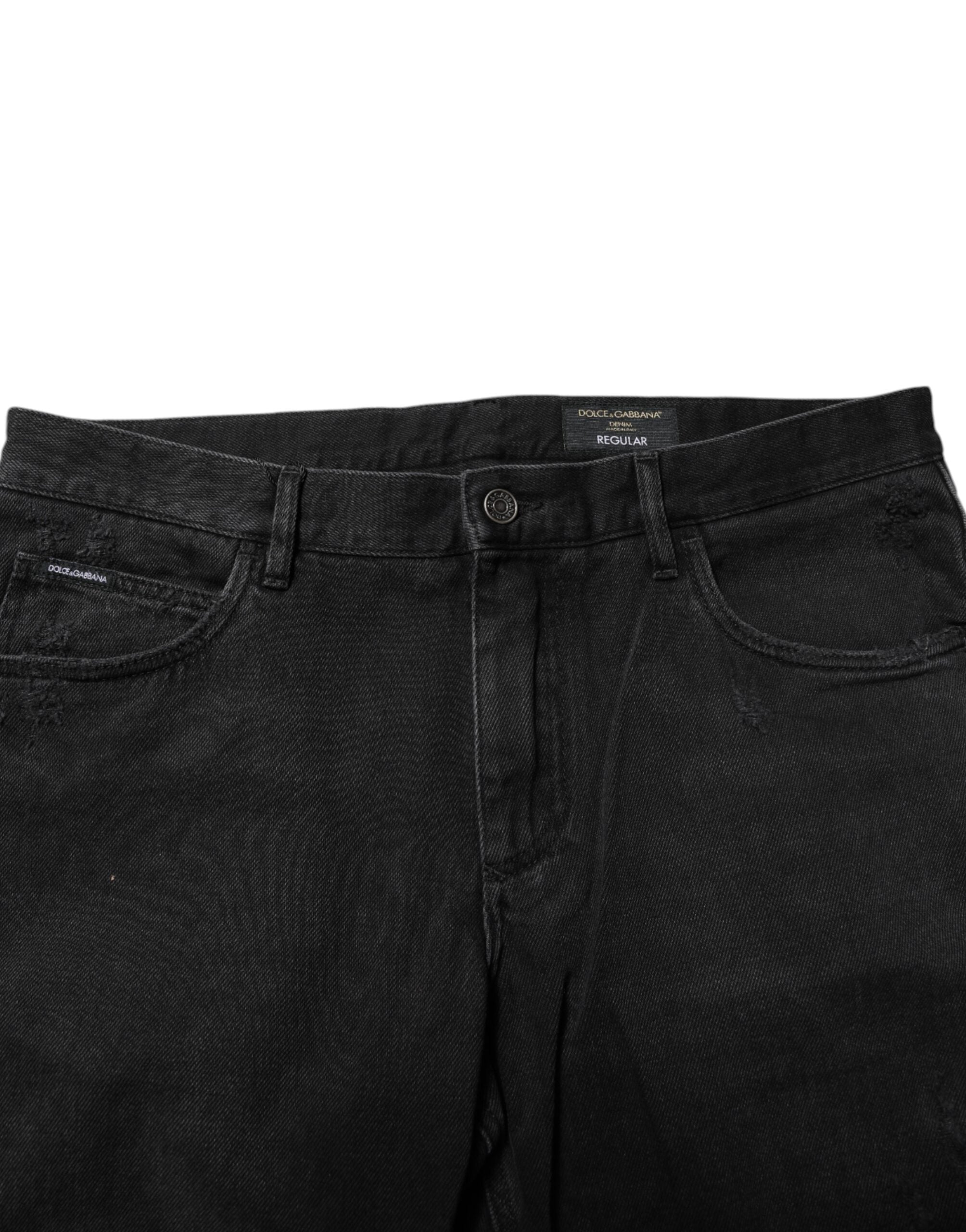 Dolce & Gabbana Black Cotton Logo Plaque Skinny Denim Jeans-5