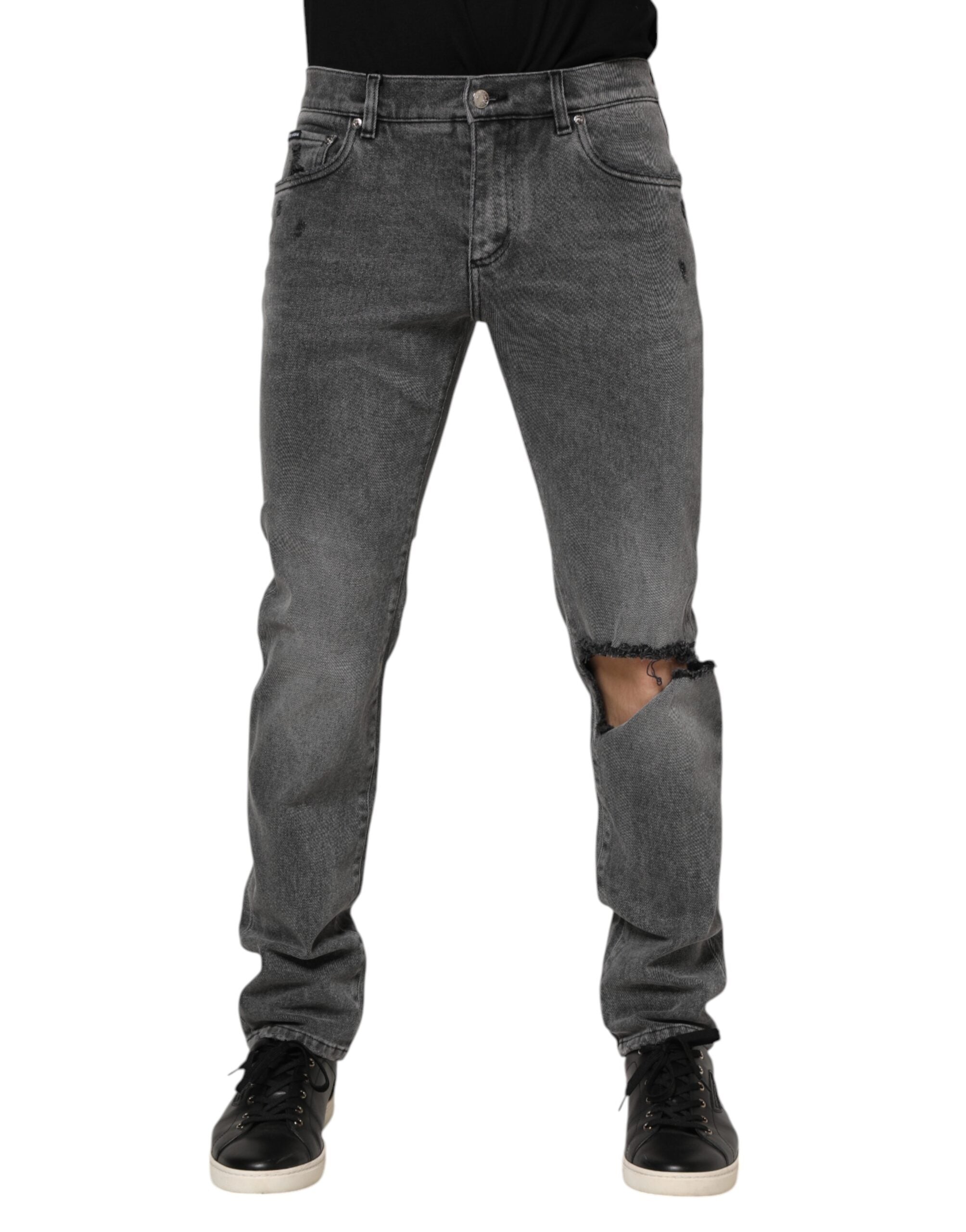 Dolce & Gabbana Graue Denim-Jeans mit Logo-Plakette aus Baumwolle-2