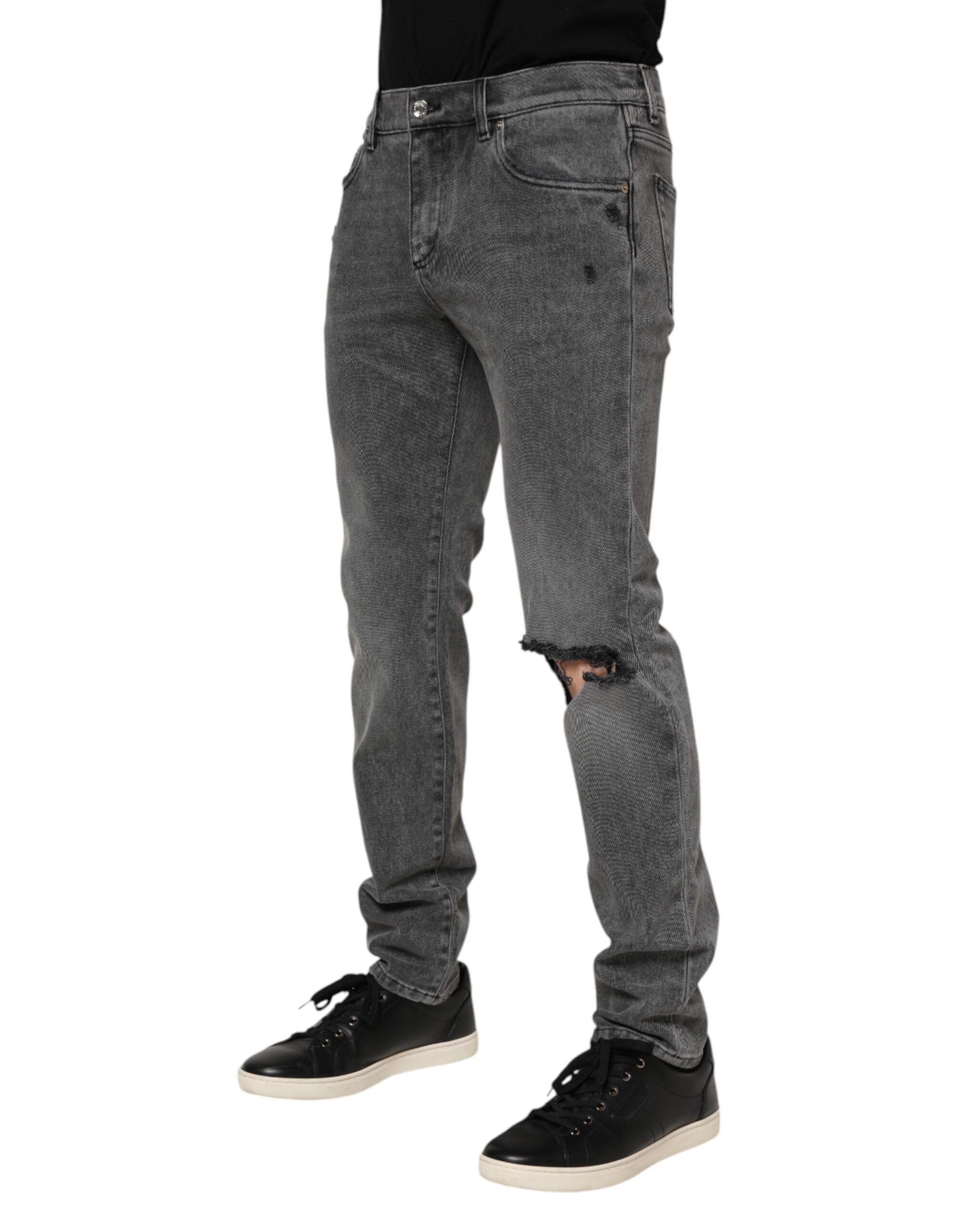 Dolce & Gabbana Graue Denim-Jeans mit Logo-Plakette aus Baumwolle-3