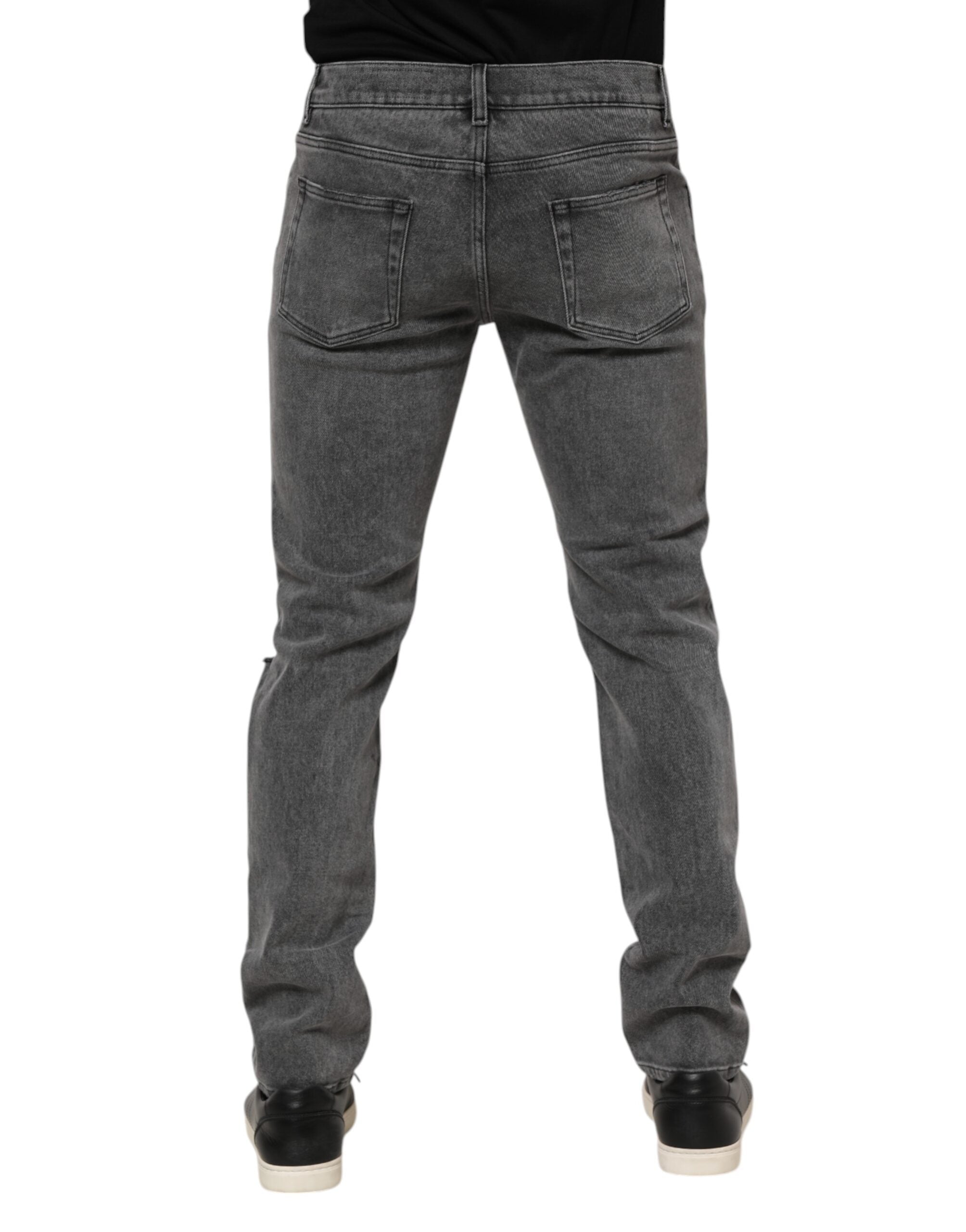 Dolce & Gabbana Graue Denim-Jeans mit Logo-Plakette aus Baumwolle-4