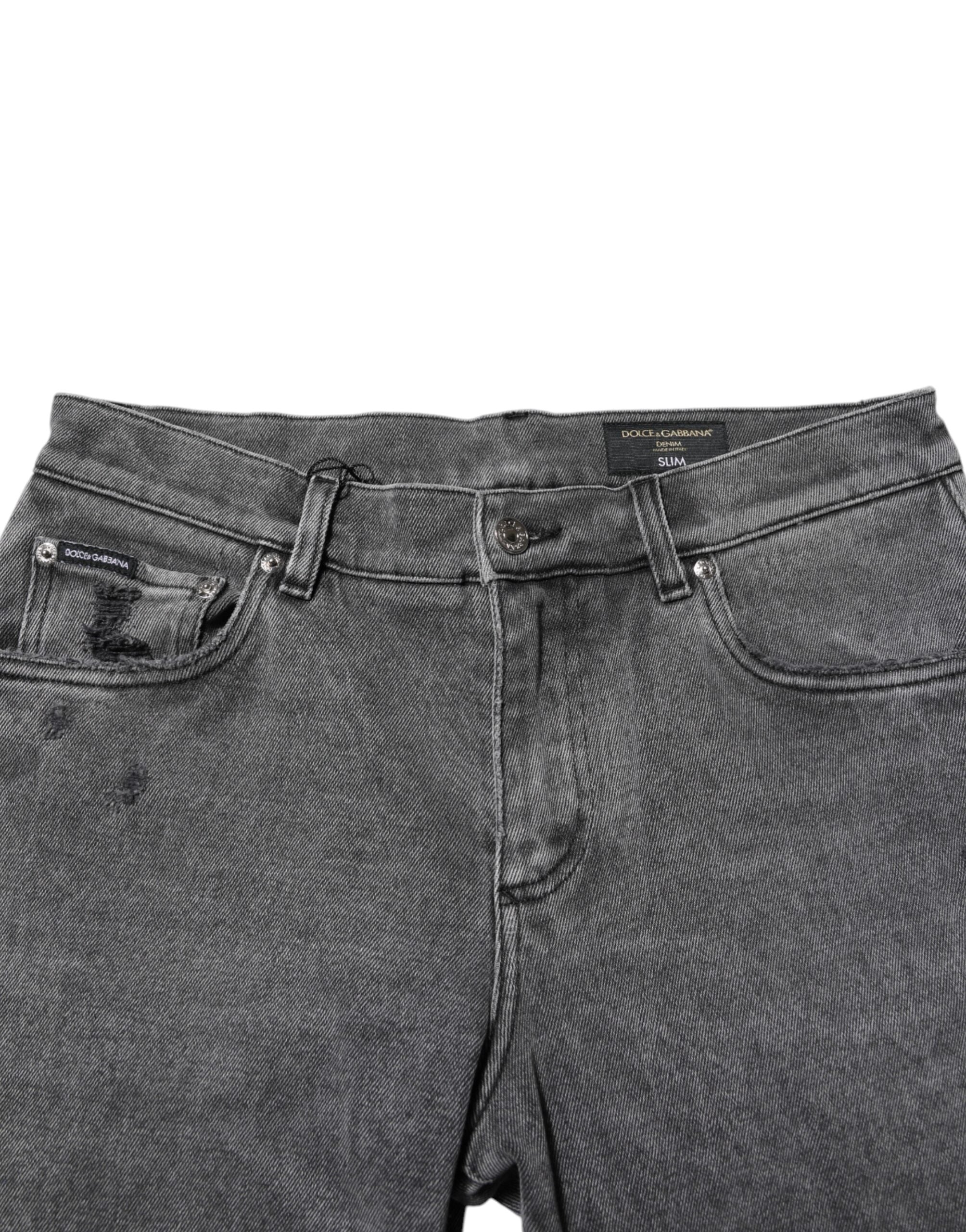 Dolce & Gabbana Graue Denim-Jeans mit Logo-Plakette aus Baumwolle-5