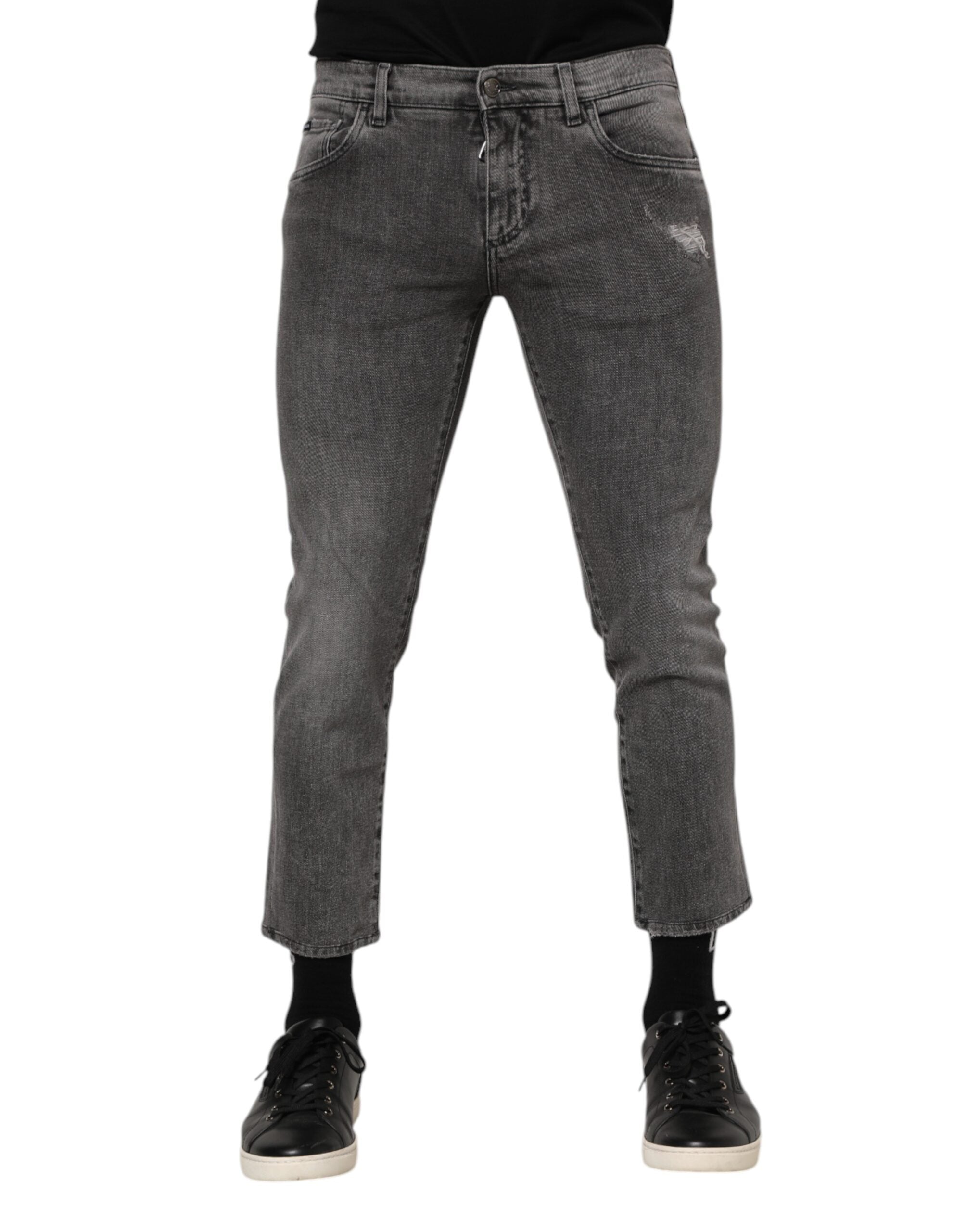 Dolce & Gabbana Grey Cotton Logo Plaque Men's Denim Jeans-2