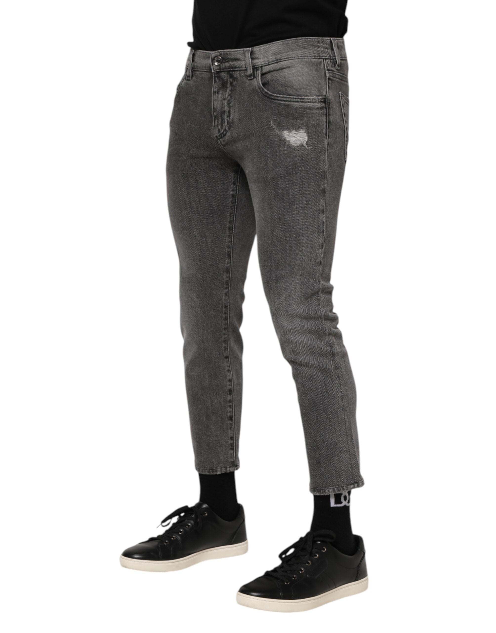 Dolce & Gabbana Grey Cotton Logo Plaque Men's Denim Jeans-3